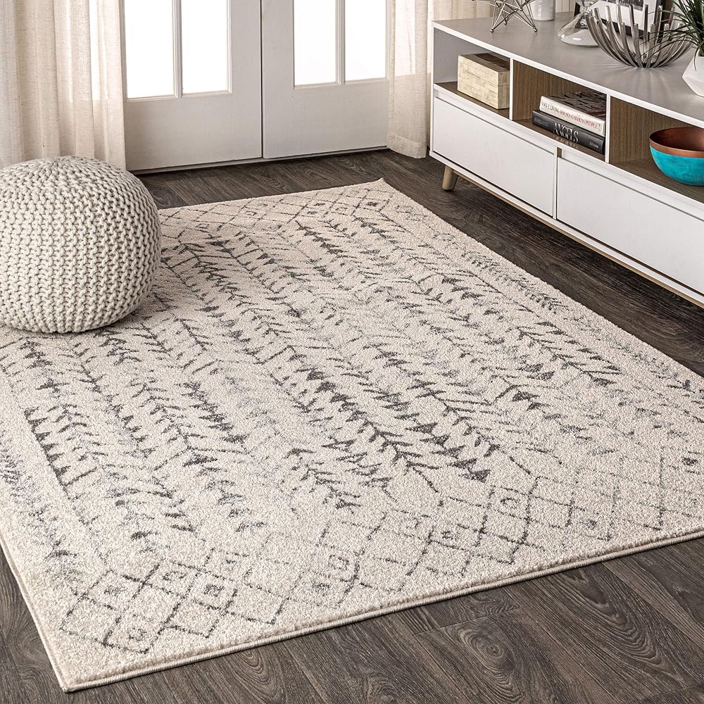 JONATHAN Y Ziri Moroccan Geometric Cream/Gray Indoor Area Rug, 8x10, Bohemian, Scandinavian, Easy-Cleaning for Living Room, Bedroom, Kitchen, Pet Friendly, Non-Shedding (MOH210A-8) : Home & Kitchen