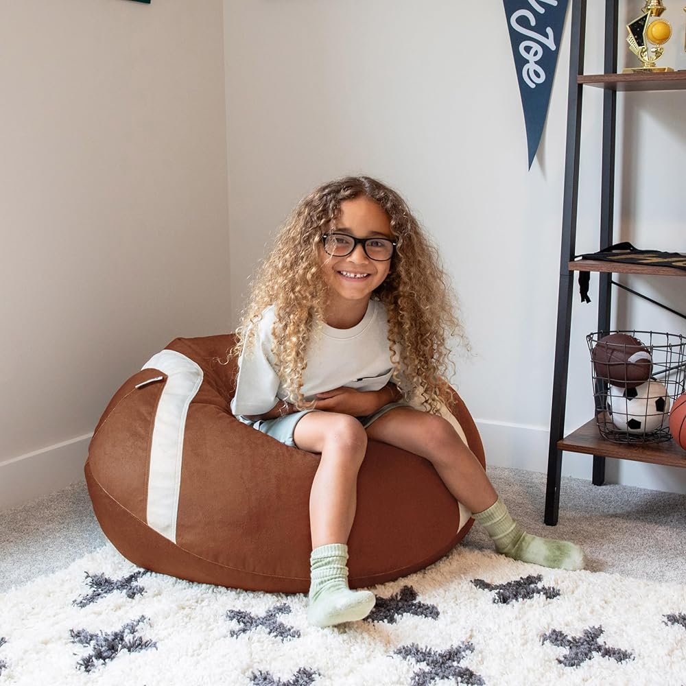 Big Joe Sports Ball Child-Sized Bean Bag Chair 2 Pack, Football Plush, Soft Polyester, 2.5 feet