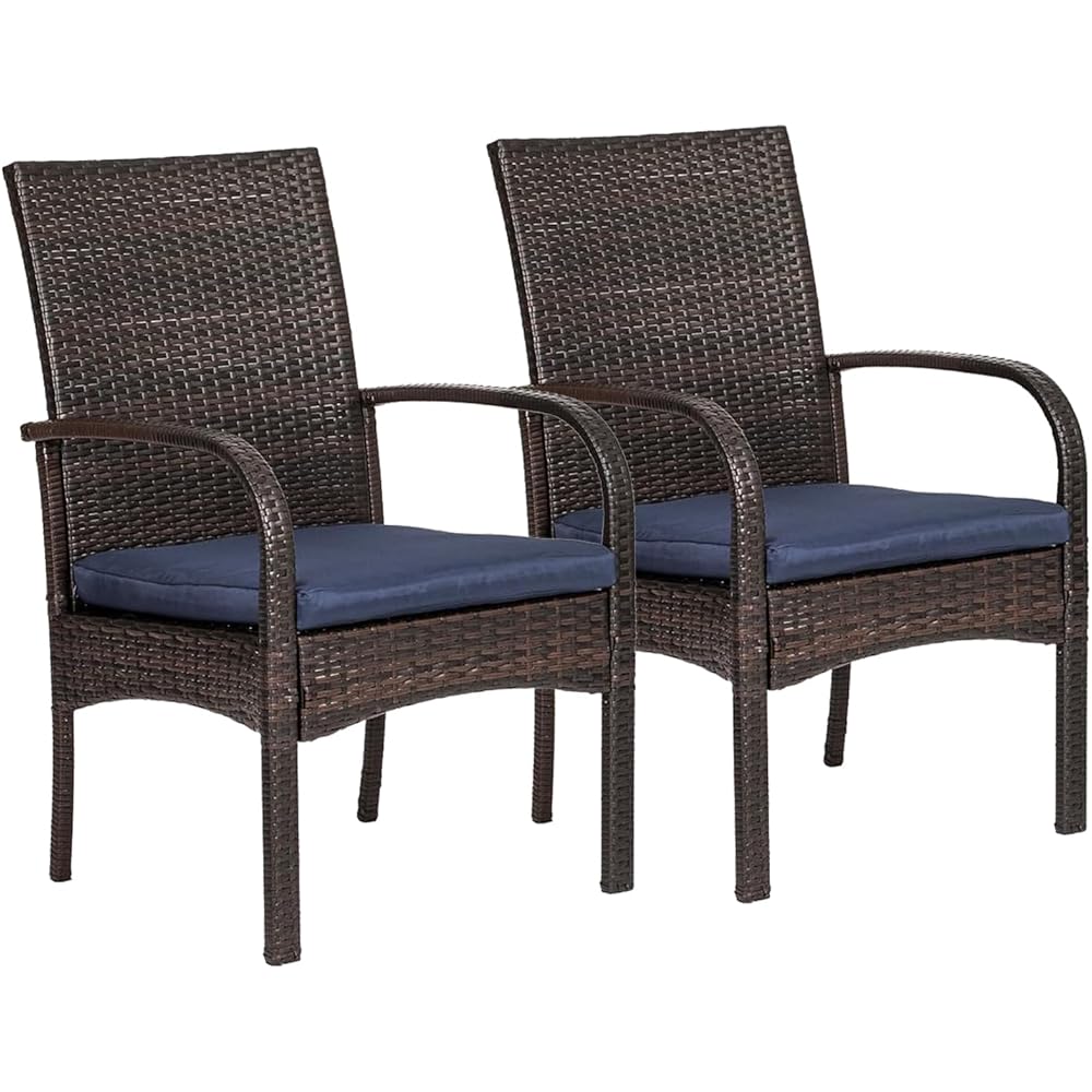 : SAILARY Outdoor Wicker Patio Dining Chairs with Padded Cushions Set of 2: Porch Rattan Chairs Club Chairs with High Back and Deep Seating 350lbs, Brown : Patio, Lawn & Garden