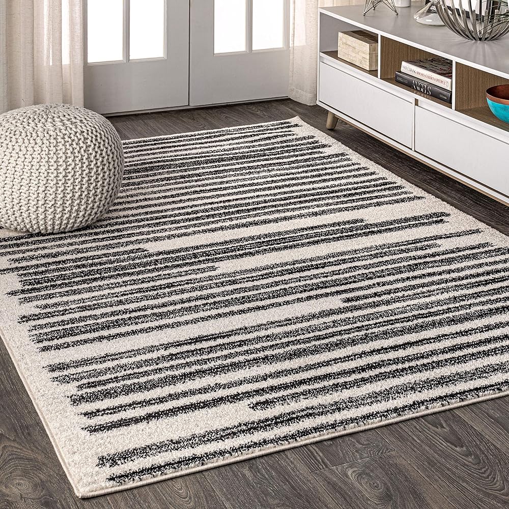 JONATHAN Y Khalil Modern Berber Stripe Cream/Black Indoor Area Rug, 8x10, Contemporary, Bohemian, Easy-Cleaning for Living Room, Bedroom, Kitchen, Pet Friendly, Non-Shedding (MOH207A-8) : Home & Kitchen