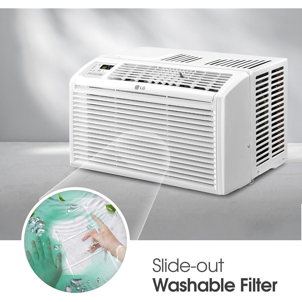 LG 6,000 BTU Window Air Conditioner, 115V, Cools 250 Sq.Ft. for Bedroom, Den, Living Room, Quiet Operation, with Remote, 2 Cooling & Fan Speeds, 2-Way Air Deflection, Auto Restart, White : Home & Kitchen