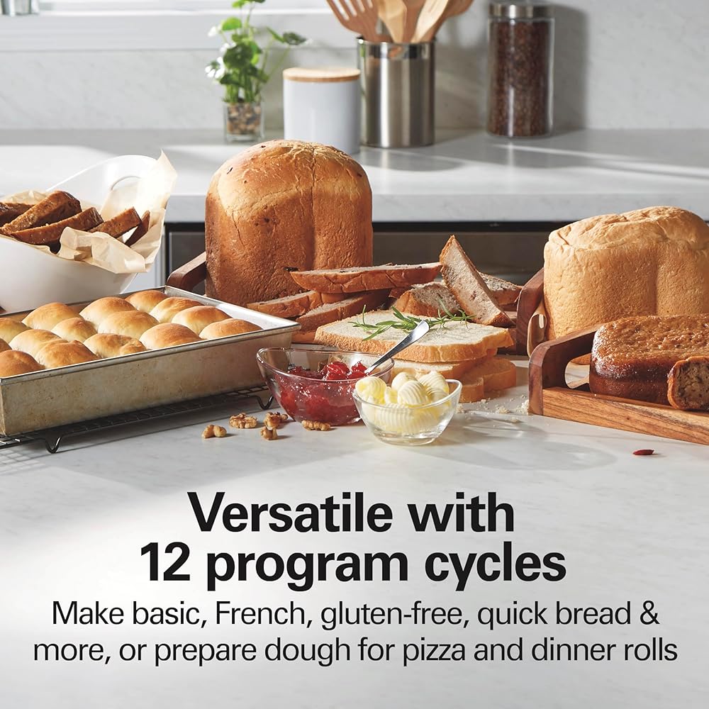 Hamilton Beach Automatic Bread Maker Machine, Digital, Programmable, 12 Settings + Gluten Free, PFAS-Free Nonstick Pan + Kneading Paddle, 2 lb Capacity, Black: Home & Kitchen