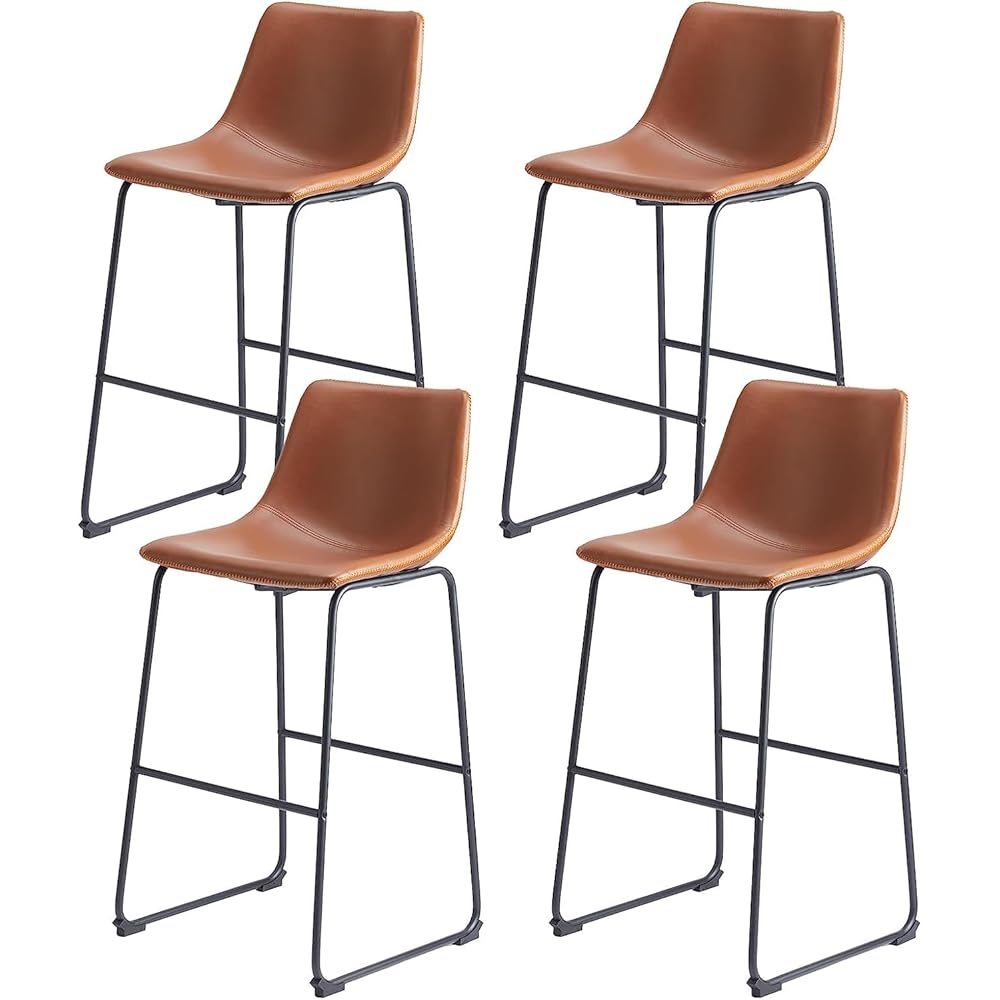 Sweetcrispy Counter Height Bar Stools Set of 4, Modern Counter Stool Faux Leather Barstools with Back, 26 inch Seat Height Island Stools Countertop Comfortable Brown Bar Chairs with Metal Legs