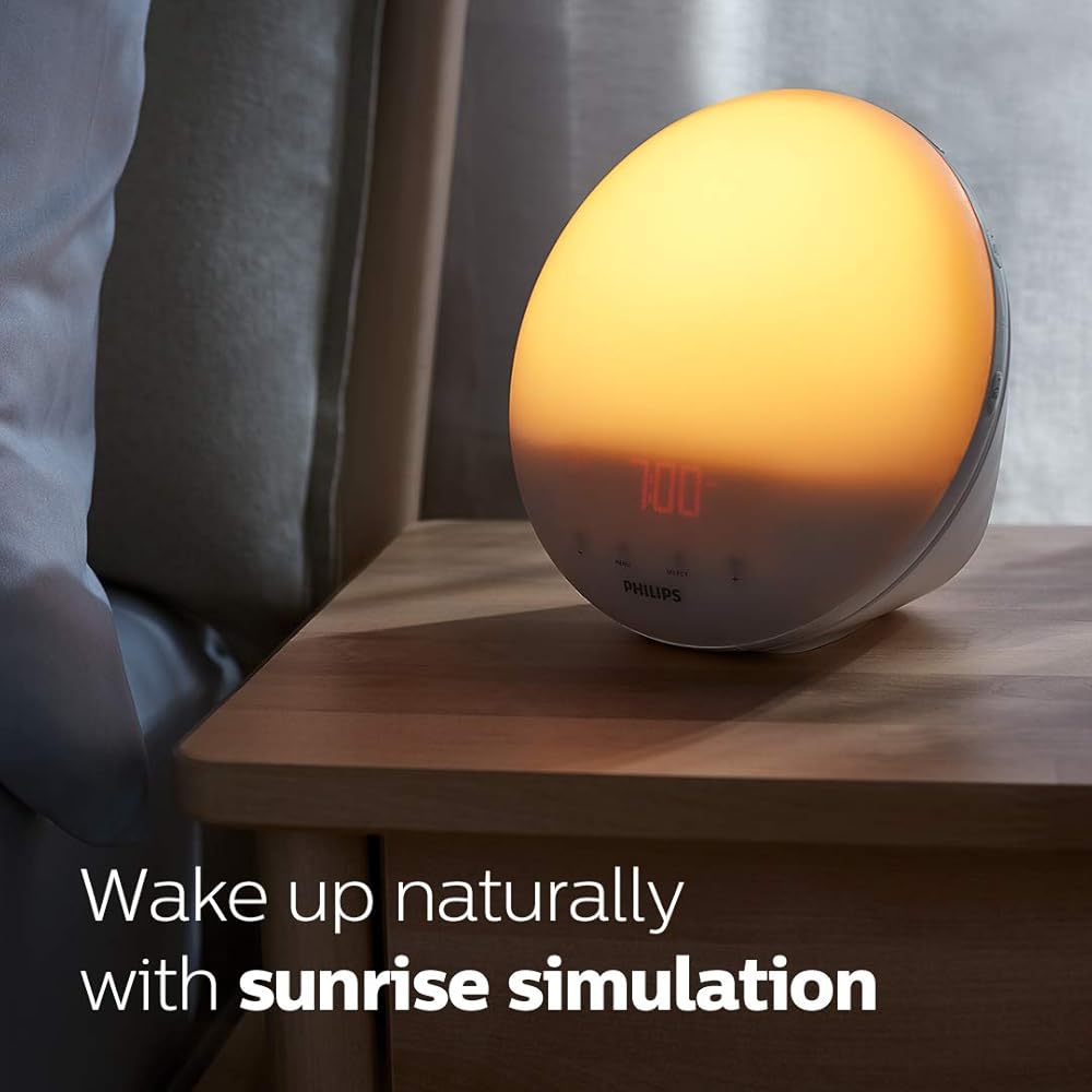Philips SmartSleep Wake-up Light, Colored Sunrise and Sunset Simulation, 5 Natural Sounds, FM Radio & Reading Lamp, Tap Snooze, HF3520/60 : Electronics