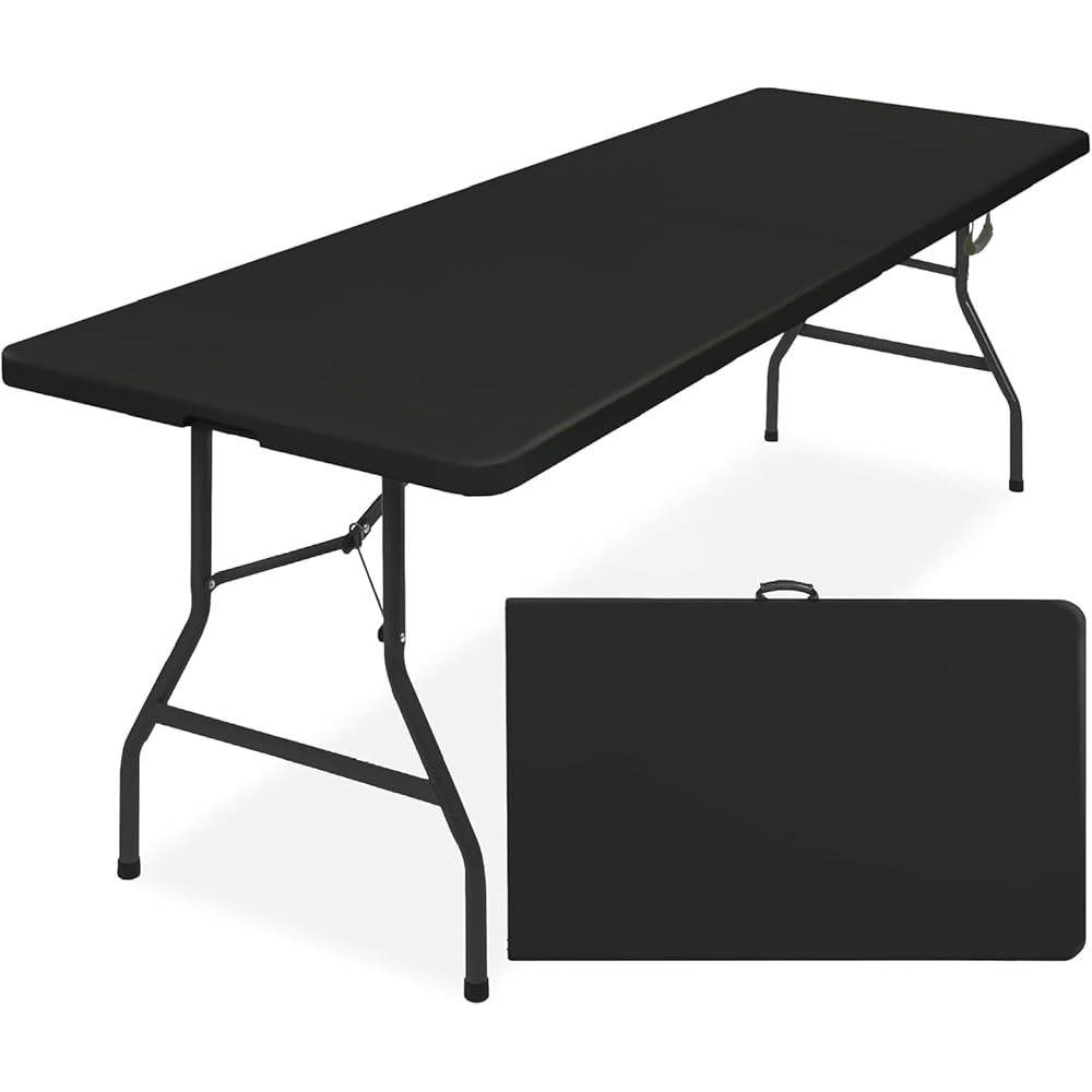 Simpli-Magic 8ft Portable Plastic Folding Table – Indoor & Outdoor Heavy-Duty Foldable Utility Table w/Handle for Party & Camping (Black) : Home & Kitchen