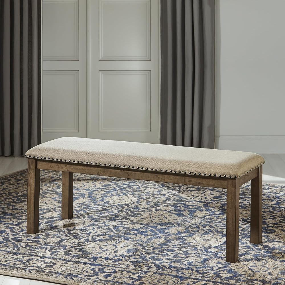 - Signature Design by Ashley Moriville Casual Rustic Upholstered Dining Bench, Grey & Brown - Table Benches