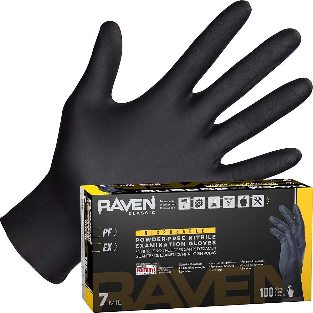 Raven Powder Free Nitrile Disposable Gloves - 10 Boxes / 100 Ea. | 1000 Gloves Total |7 Mil | Latex Free, Single Use |: Tools & Home Improvement