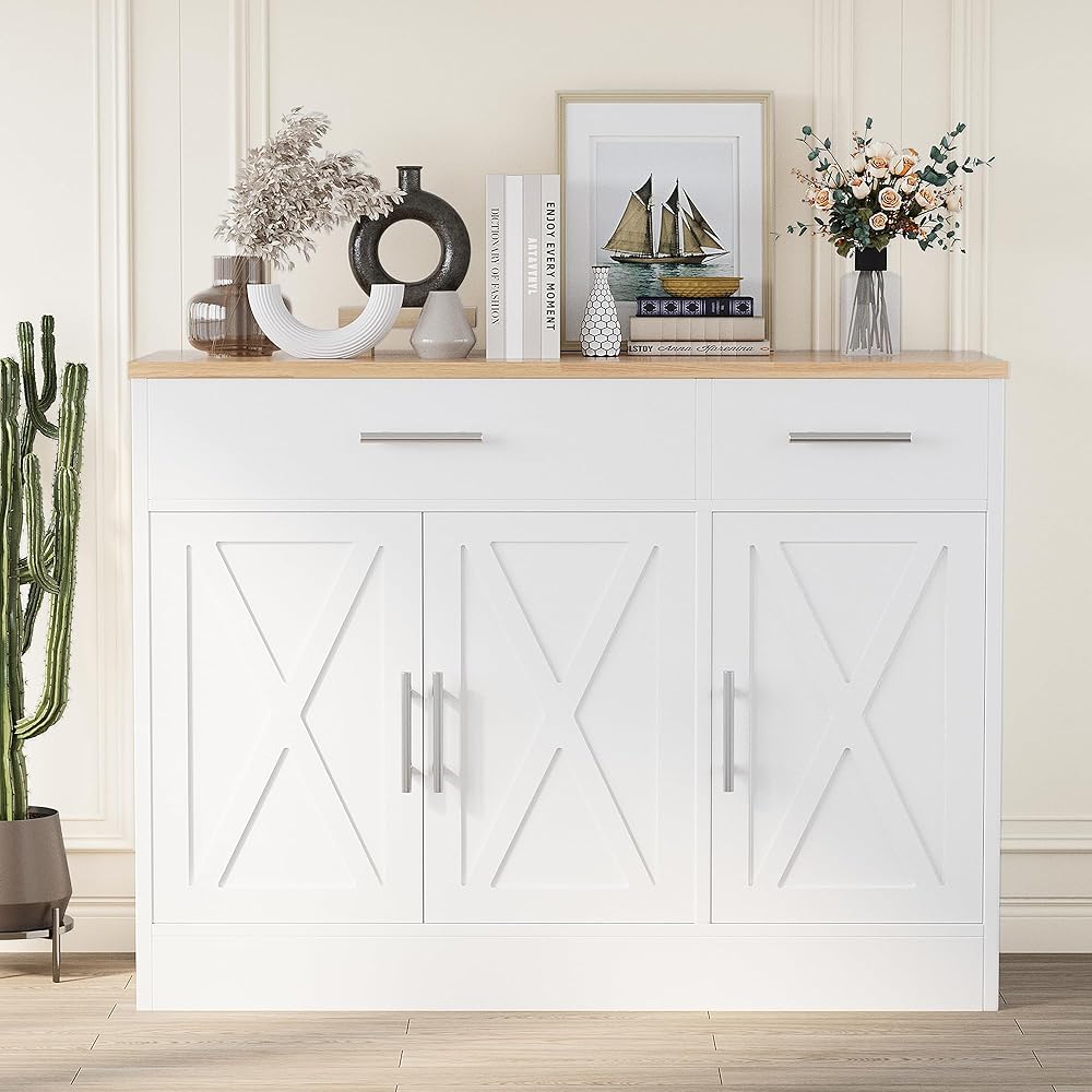 - Shintenchi Modern Farmhouse Sideboard Buffet Cabinet with Storage with 3 Doors,42