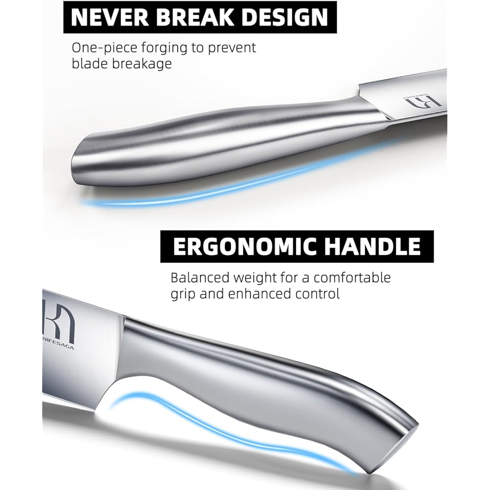 KnifeSaga Kitchen Knife Block Set, Enduring Sharpness Premium Knife Set with Block, 14 Pcs Japanese High Carbon Stainless Steel Knives Set for Kitchen, Chef Knife Set with Block and Built in Sharpener: Home & Kitchen