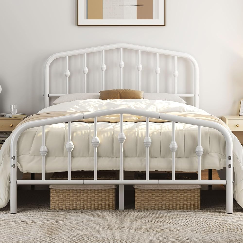 Yaheetech Full Bed Frames Metal Platform Bed with Victorian Style Wrought Iron Headboard and Footboard/Easy Assembly/No Box Spring Needed/White Full Bed : Home & Kitchen