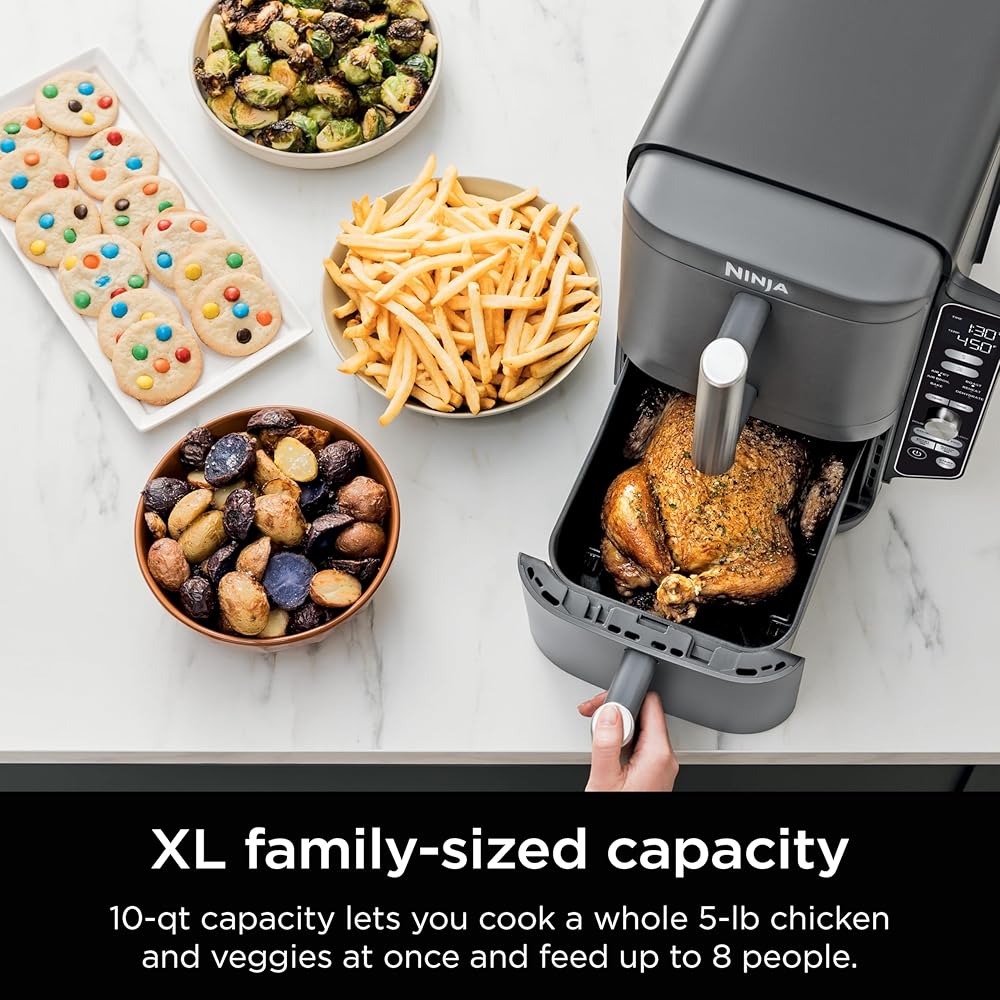 Ninja Air Fryer, 10QT DoubleStack XL 2-Basket, Compact Design, Cooks 5lb Whole Chicken, Feeds Up to 8 People, 6-in-1 Air Fryer, Roast, Bake & More, Easy to Clean, Dishwasher Safe Parts, Grey, SL401 : Home & Kitchen