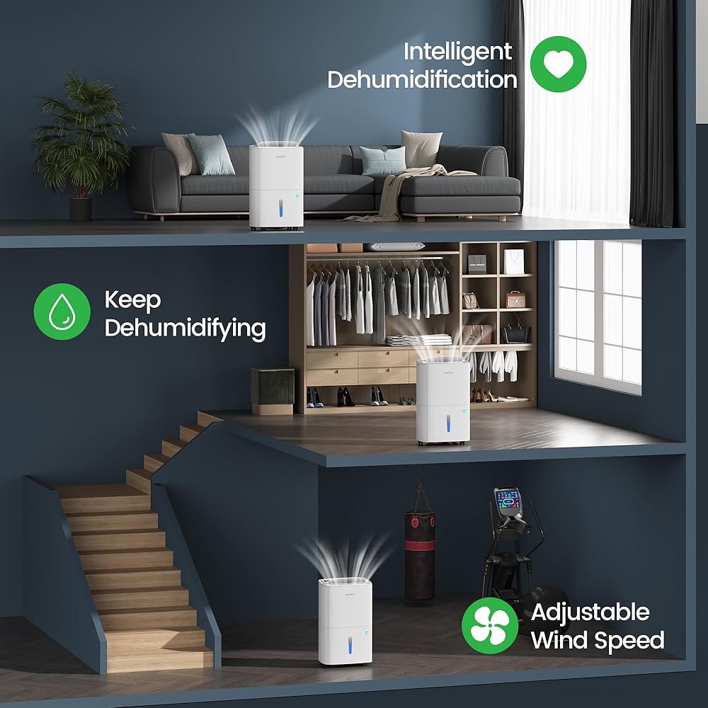 - Waykar 80 Pints Energy Star Home Dehumidifier for Spaces up to 5,000 Sq. Ft at Home, in Basements and Large Rooms with Drain Hose, Handle, Auto Defrost and Self-Drying.