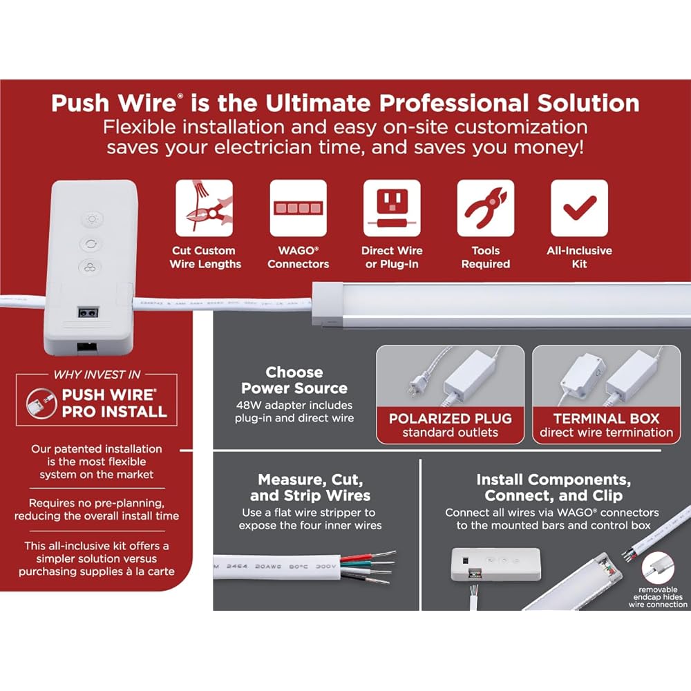 BLACK+DECKER Professional Push Wire® Matter Certified Smart Under Cabinet Lighting Kit, Adjustable White and RGB LEDs, Works with Alexa, Apple Home, Google Home, (6) 12