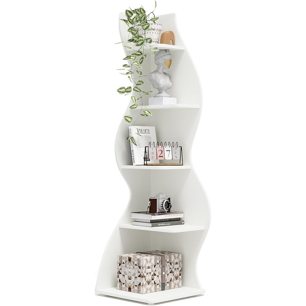 Tribesigns Corner Shelf, Modern 5-Tier Wall Corner Bookshelf, Stylish Corner Small Bookcase Storage Rack Plant Stand with Unique Shape for Living Room, Home Office (White, 1PC) : Home & Kitchen