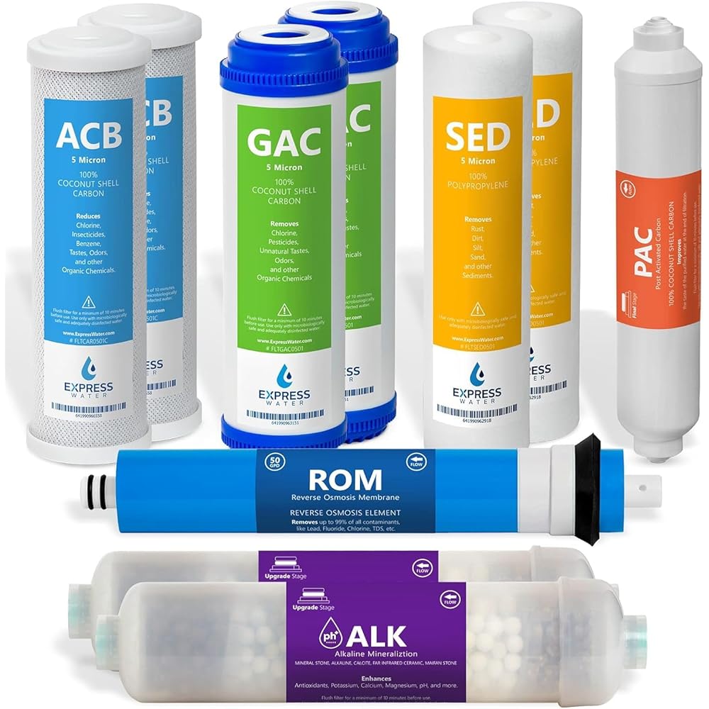 Express Water 鈥?1 Year Alkaline Reverse Osmosis System Replacement Filter Set 鈥?10 Filters with 50 GPD RO Membrane 鈥?10 inch Size Water Filters : Tools & Home Improvement
