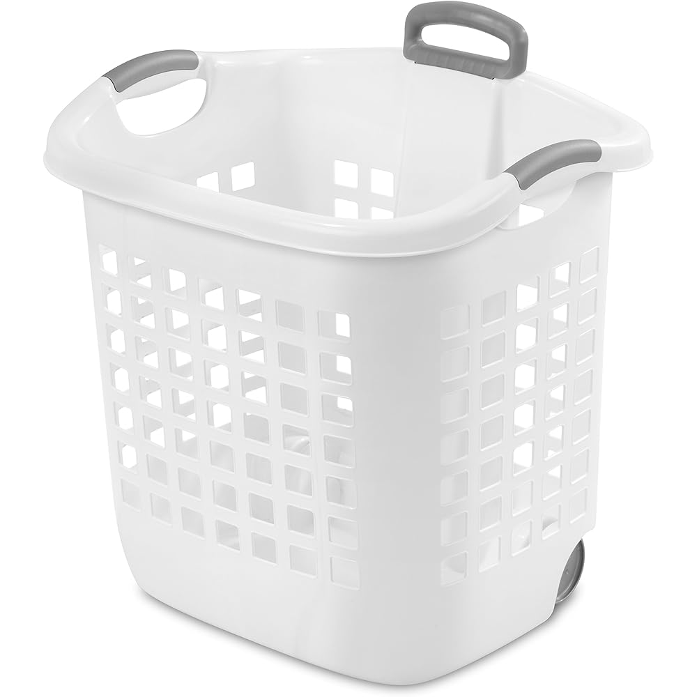 Sterilite 1.75 Bushel Ultra Wheeled Laundry Basket, Handle and Wheels for Easy Rolling of Clothes to and from the Laundry Room, Plastic, White, 4-Pack : Home & Kitchen