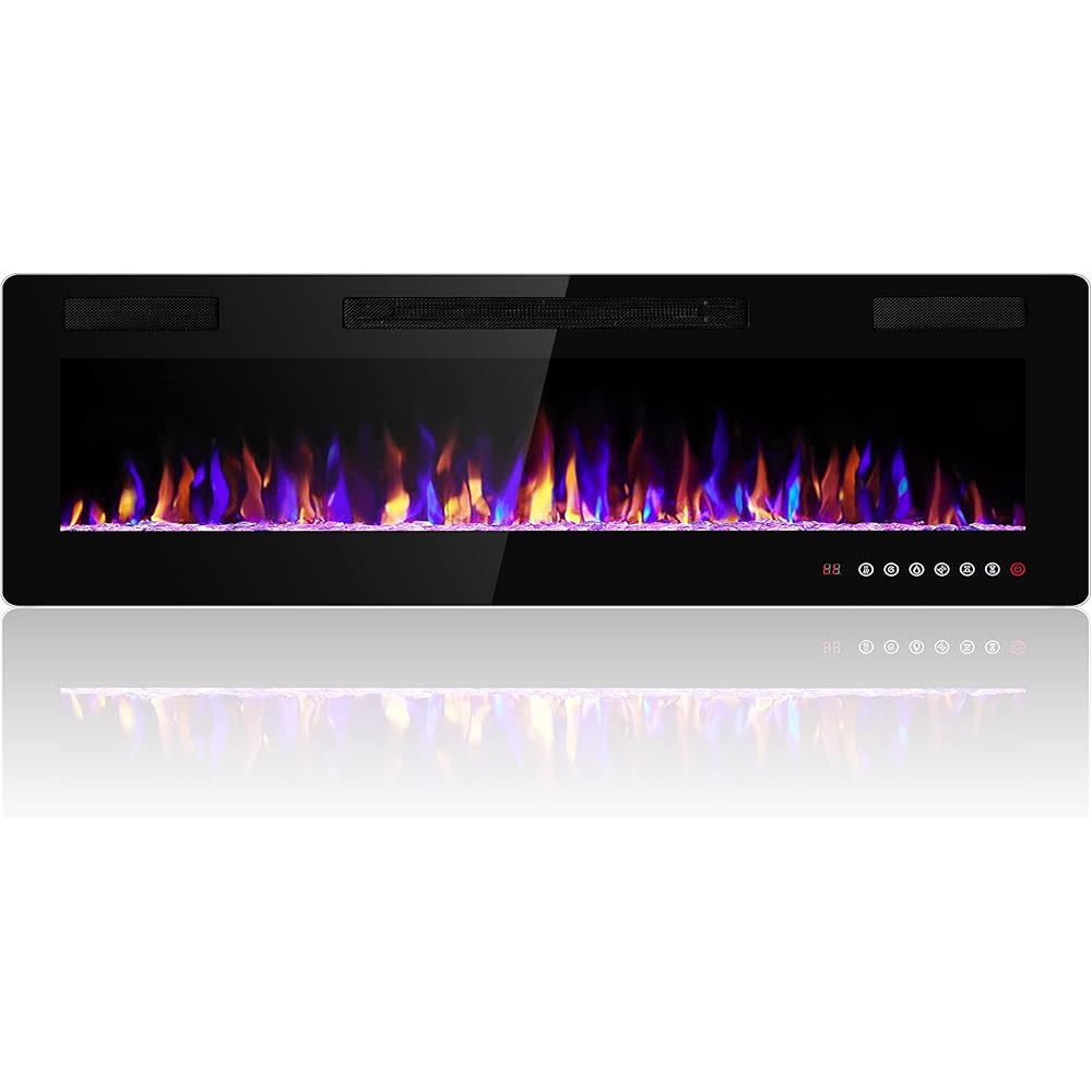 Electactic 60 inches Electric Fireplace Recessed and Wall Mounted, Fireplace Heater and Linear Fireplace, with Timer, Remote Control, Adjustable Flame Color, 750w/1500w, Black : Home & Kitchen