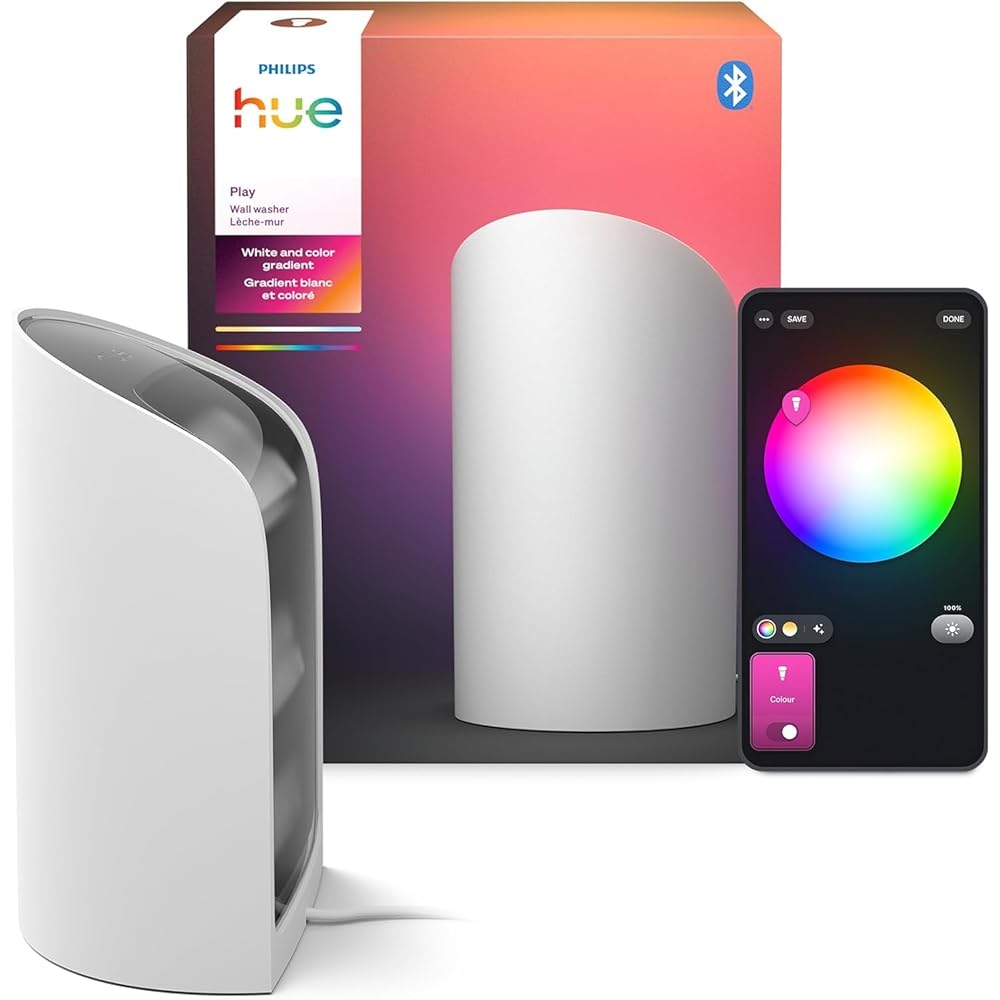 Philips Hue Play Smart Wall Washer (White), White & Color Light with ColorCast Technology, Bluetooth Compatible, Voice Control with Alexa, Apple Home & Google Assistant -