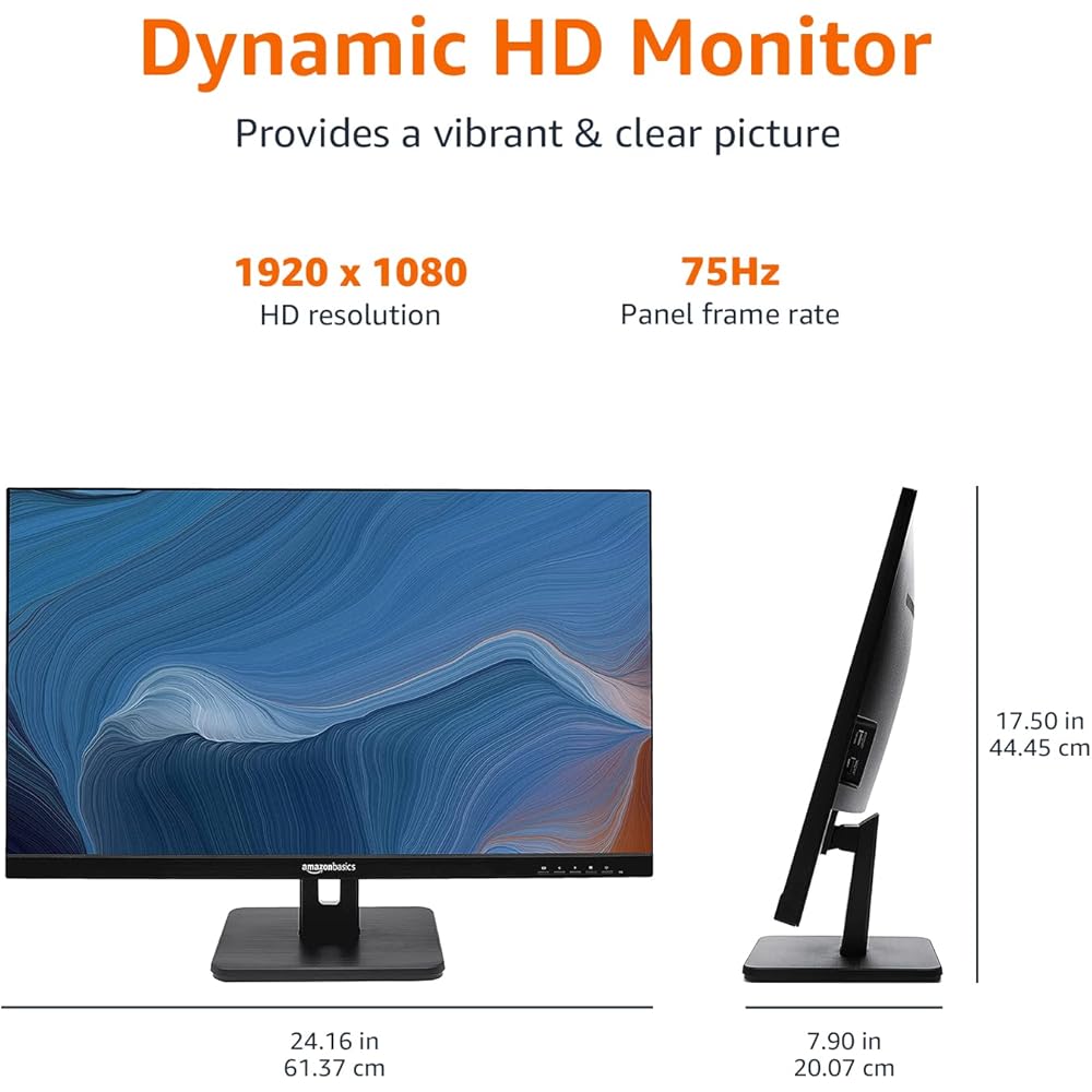 Amazon Basics IPS Monitor 75 Hz Powered with AOC Technology FHD 1080P HDMI, Display Port and VGA Input VESA Compatible Built-in Speakers for Office and Home, 27 in, Black : Electronics