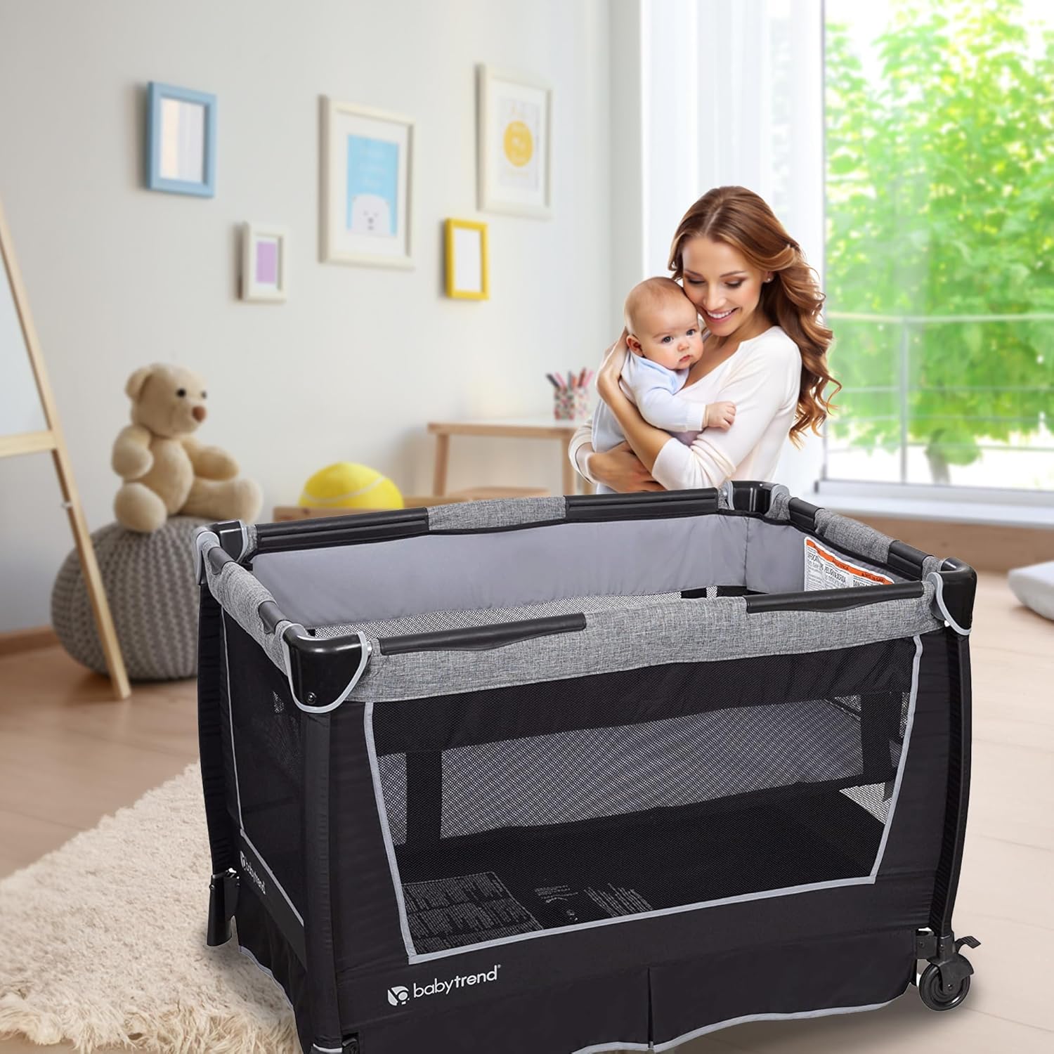 : Baby Trend Retreat Nursery Center with Two Removable Rock A Bye Bassinets, Changing Table, Organizer, and Music Center with Nightlight, Quarry : Baby