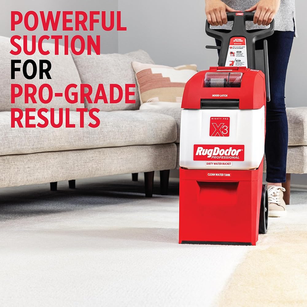 Rug Doctor Mighty Pro X3 Commercial Carpet Cleaner – Large Red Pet Pack, Includes 48 oz. Pet Carpet Cleaner Solution, Commercial Carpet Cleaning Machine, Powerful One Pass Cleaning System