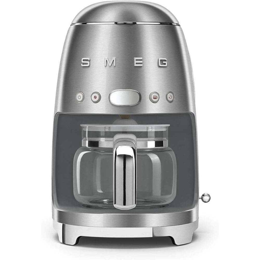 Smeg 50's Retro Style Aesthetic Drip Coffee Machine with 10 Cup Glass Carafe, Auto Start Feature, Keep Warm Plate, and Two Coffee Strength Settings (Brushed Stainless Steel): Home & Kitchen