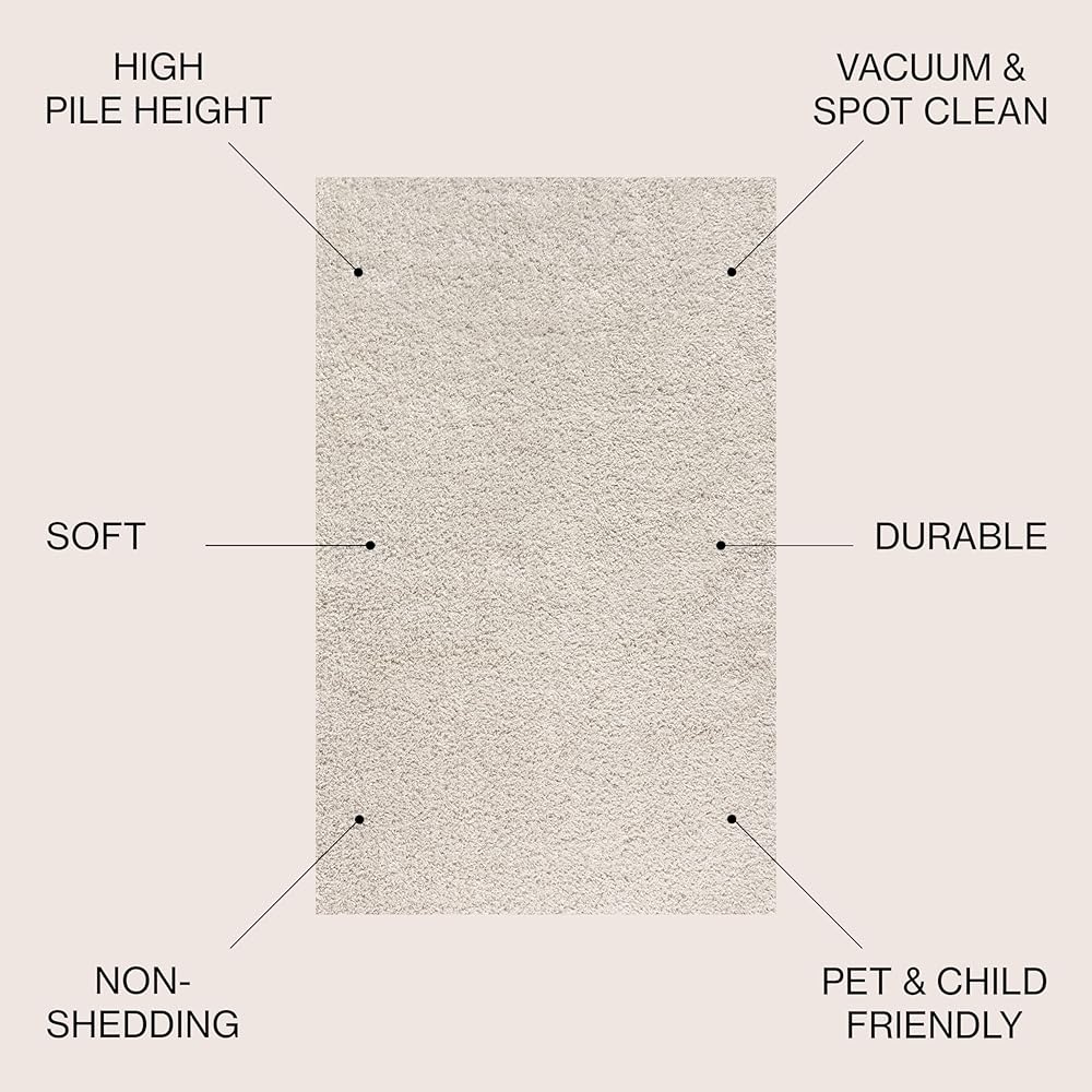 JONATHAN Y Mercer Shag Plush Cream Indoor Area Rug, 8x10, Contemporary, Modern, Easy-Cleaning for Living Room, Bedroom, Kitchen, Pet Friendly, Non-Shedding (MCR106D-8) : Home & Kitchen