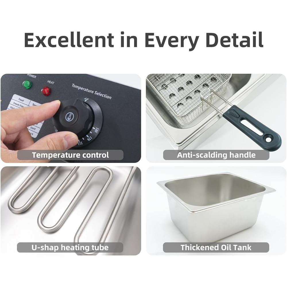 Electric Deep Fryer 17.2L/18.2QT Stainless Steel Dual Tank Commercial Fryer with Basket, 3400W 110V Countertop Deep Fryer for Home Kitchen and Restaurant Use with Oil Thermometer & Temperature Control: Home & Kitchen