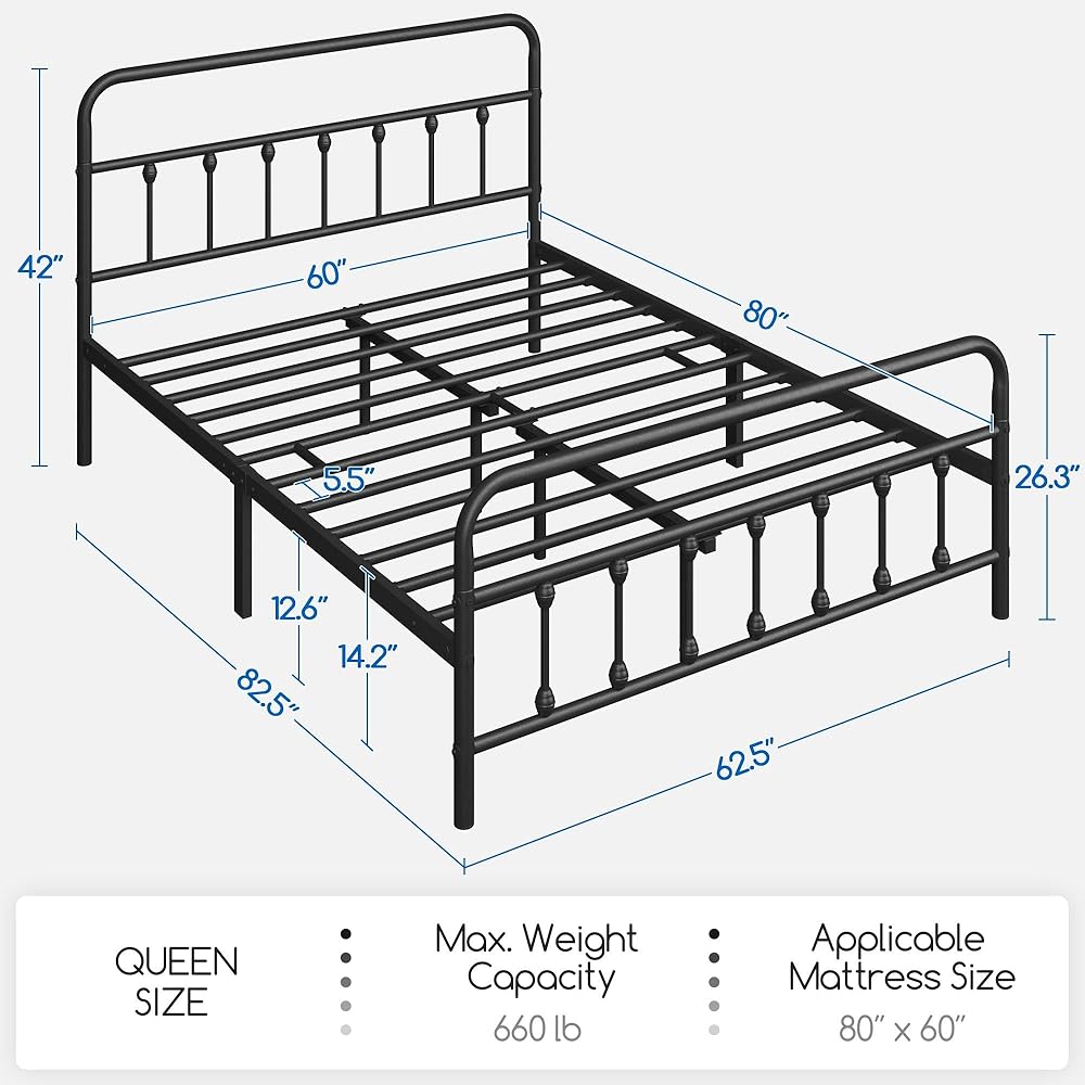 Yaheetech Classic Metal Platform Bed Frame Mattress Foundation with Victorian Style Iron-Art Headboard/Footboard/Under Bed Storage/No Box Spring Needed/Queen Size Black : Home & Kitchen
