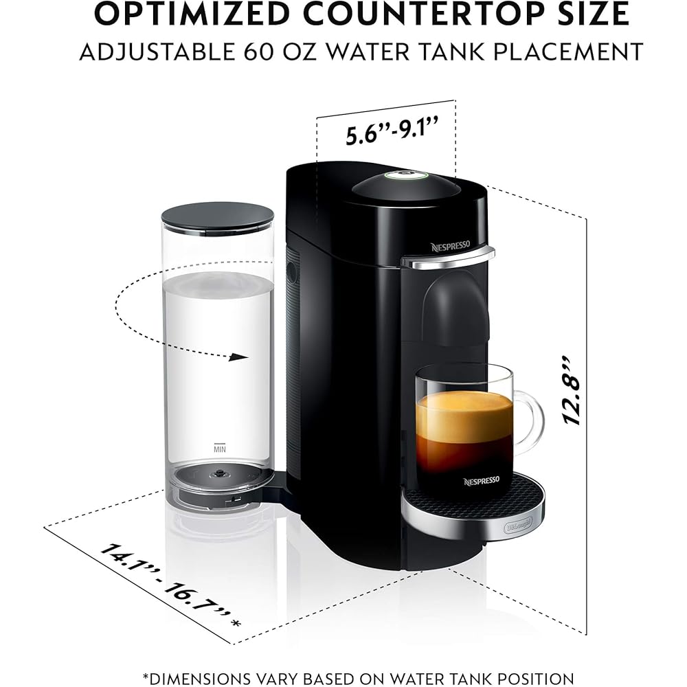 Nespresso VertuoPlus Deluxe Coffee and Espresso Machine Bundle with Aeroccino Milk Frother by De'Longhi, Black: Home & Kitchen