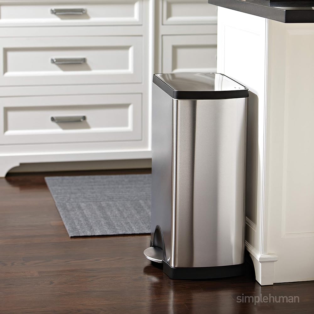 simplehuman 50 Liter / 13.0 Gallon Rectangular Kitchen Step Trash Can, Brushed Stainless Steel : Home & Kitchen