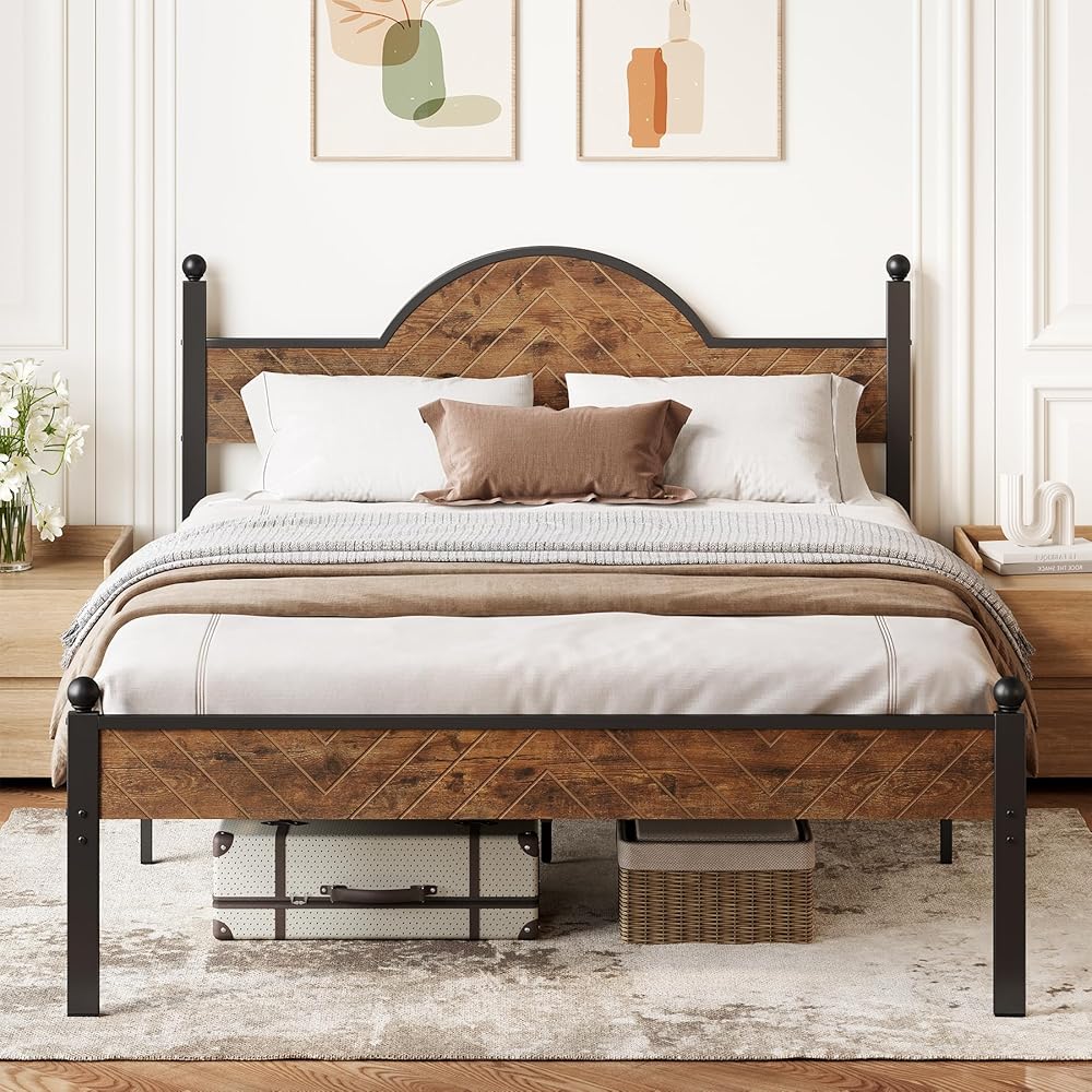 Tribesigns Queen Bed Frame with Wooden Height-Adjustable Headboard and Footboard, 12