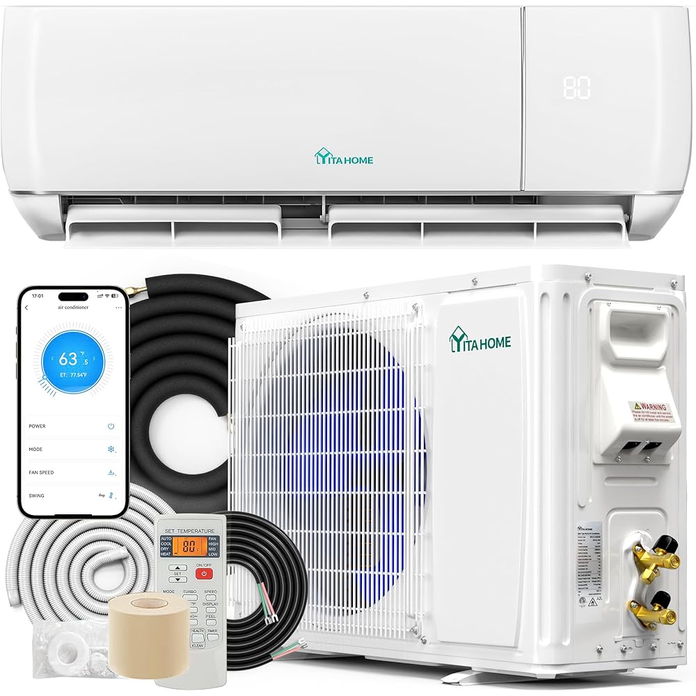 YITAHOME 12000 BTU Mini Split Air Conditioner Heat Pump System, Wifi Enabled 20 SEER2 115V Inverter Ductless AC Cool Up to 750 Sq. Ft, Compatible with Alexa, Complete Installation Kit, White