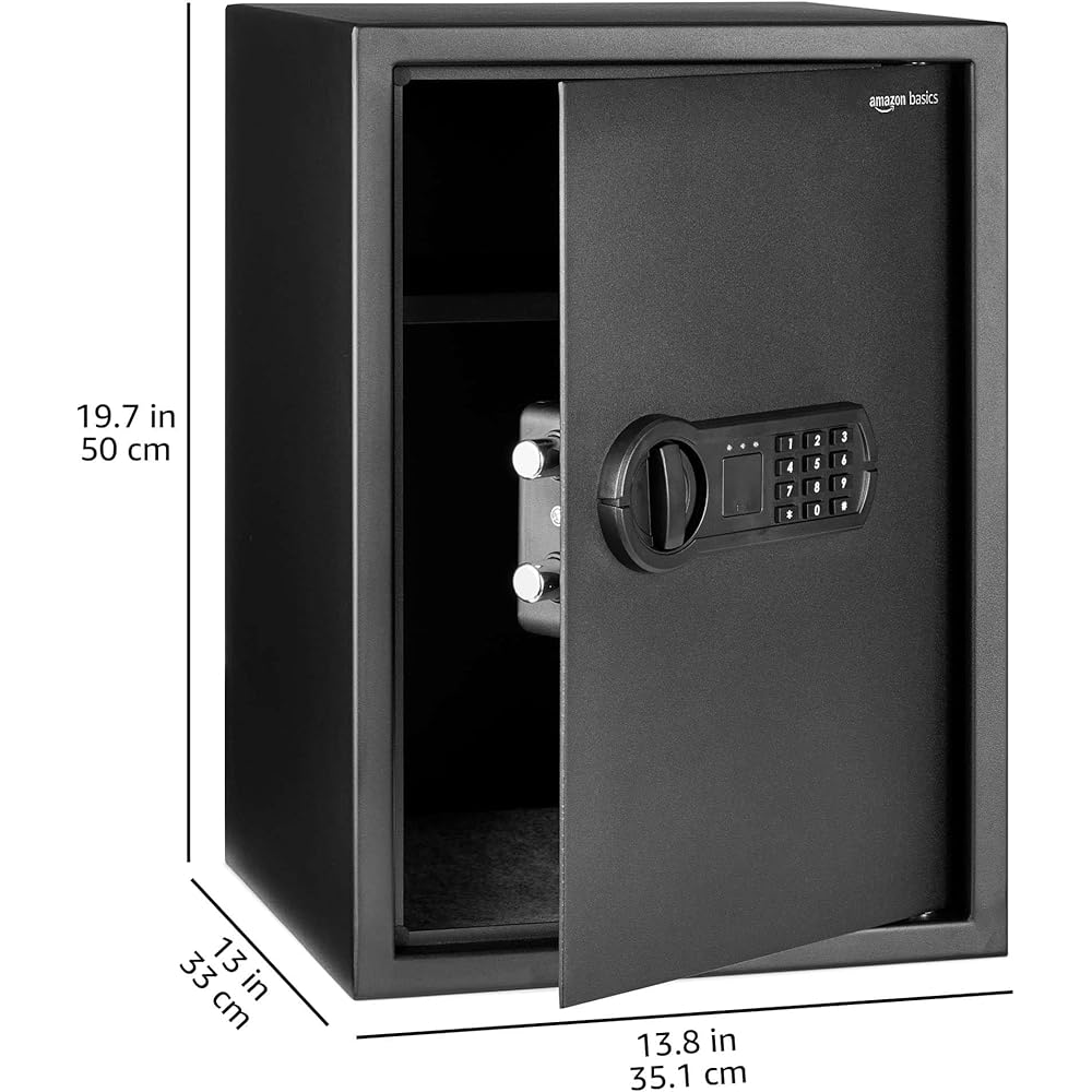 Amazon Basics Steel Home Security Electronic Safe with Programmable Keypad Lock for Documents, Jewelry, Valuables, 1.8 Cubic Feet, Black, 13.8