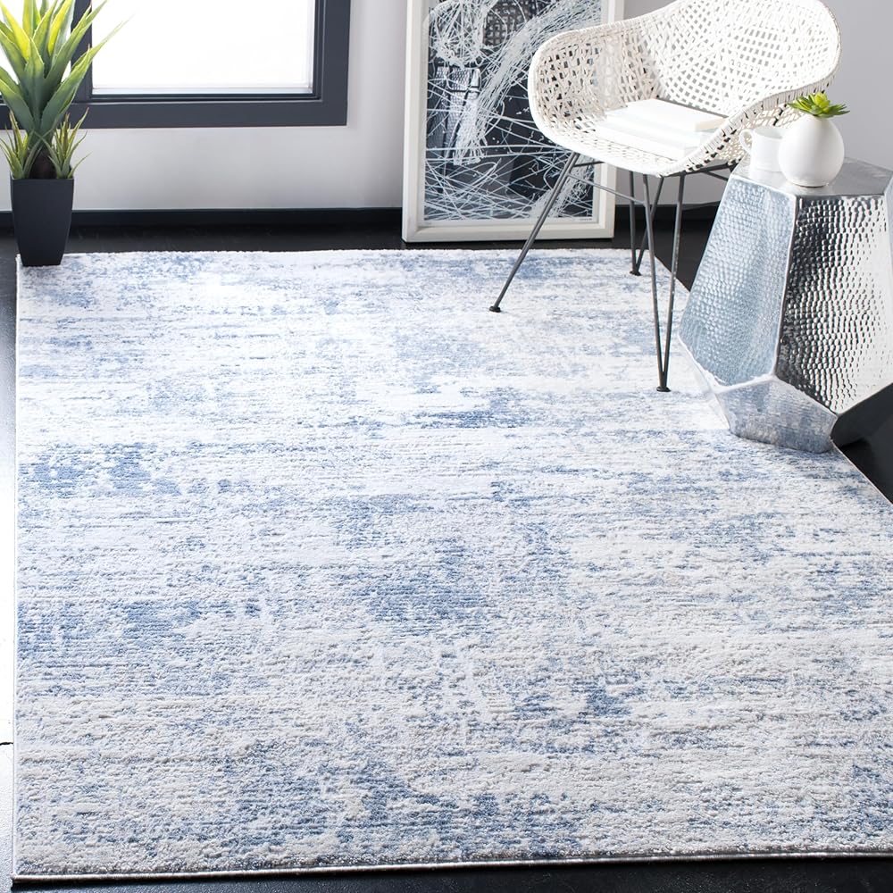 SAFAVIEH Amelia Collection Area Rug - 6' x 9', Ivory & Blue, Modern Abstract Design, Non-Shedding & Easy Care, Ideal for High Traffic Areas in Living Room, Bedroom (ALA700A) : Home & Kitchen