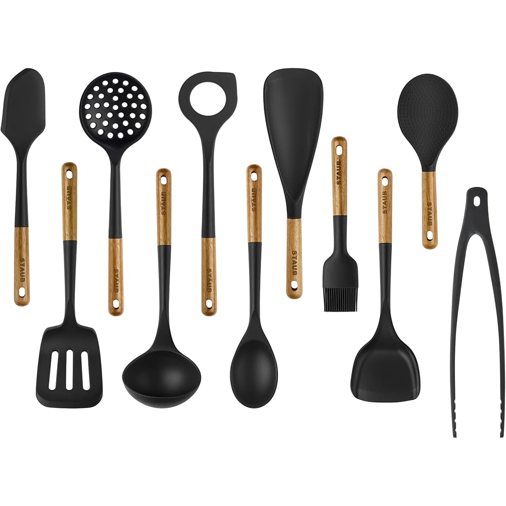 STAUB Silicone with Wood Handle 11-pc Cooking Utensil Set : Home & Kitchen