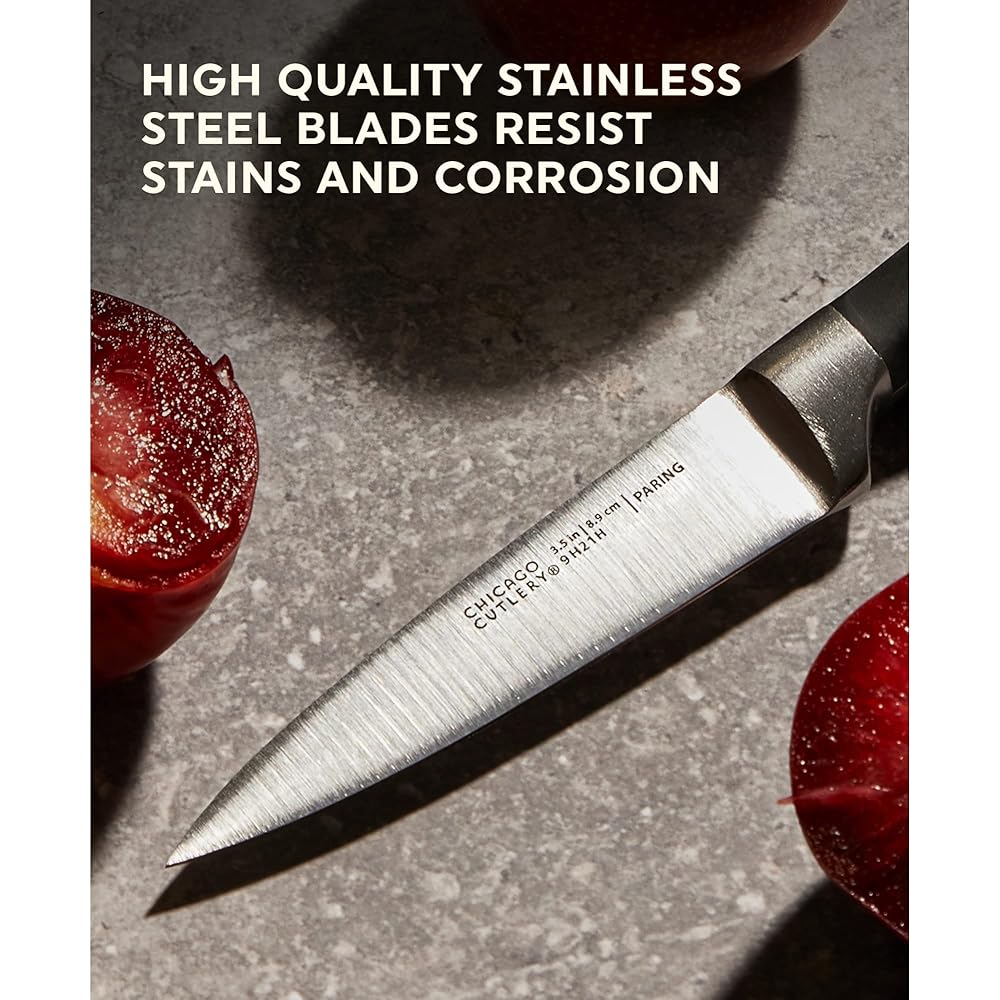 Chicago Cutlery Insignia Triple Rivet Poly (18-PC) Kitchen Knife Block Set With Wooden Block & Built-In Sharpener, Black Ergonomic Handles and Sharp Stainless Steel Professional Chef Knife Set: Home & Kitchen