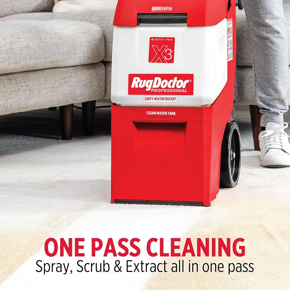 Rug Doctor Mighty Pro X3 Commercial Carpet Cleaner – Large Red Pet Pack, Includes 48 oz. Pet Carpet Cleaner Solution, Commercial Carpet Cleaning Machine, Powerful One Pass Cleaning System