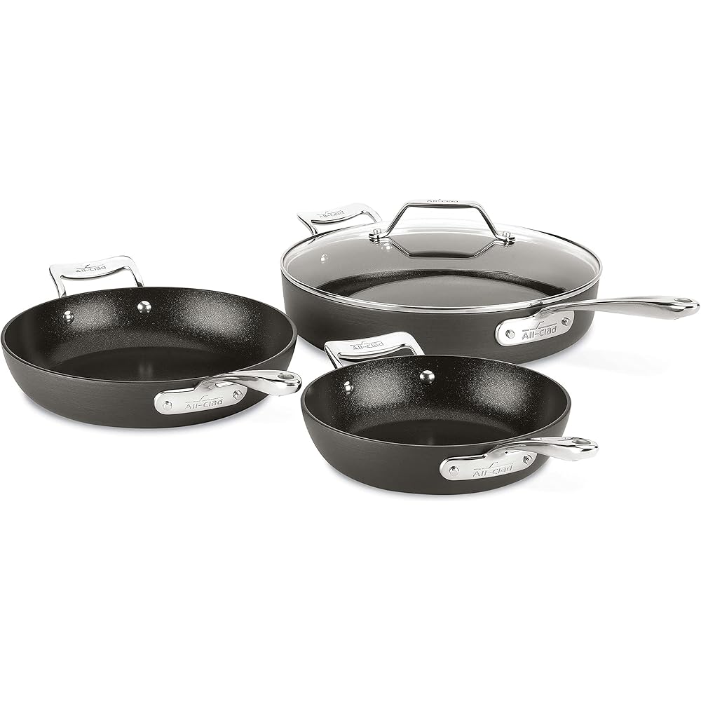 All-Clad Essentials Hard Anodized Nonstick Sauce Pan Set 4 Piece, 8, 10.25 Inch, 4 Quart Oven Broiler Safe 500F Pots and Pans, Cookware Black: Home & Kitchen