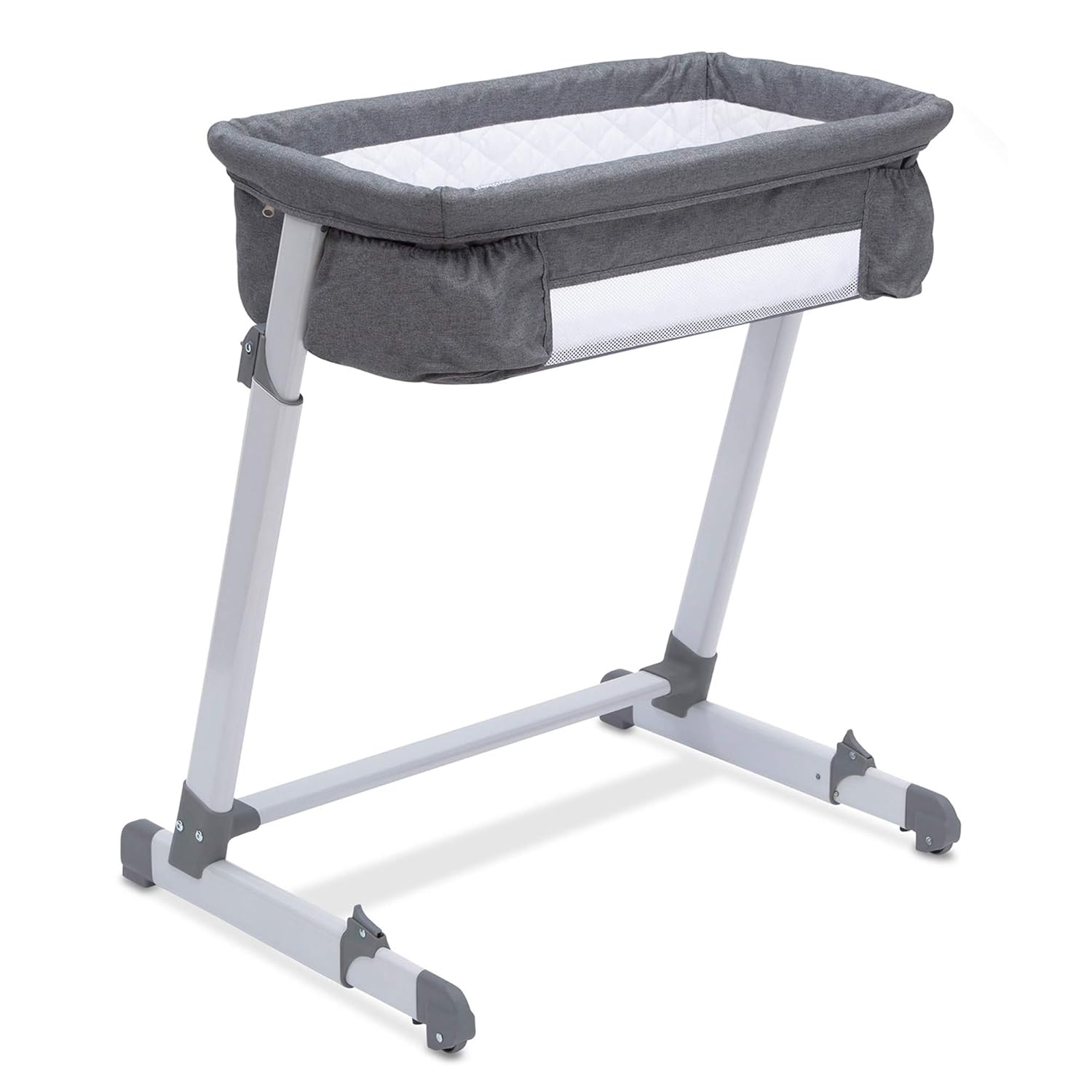 Simmons Kids By The Bed City Sleeper Bassinet - Adjustable Height Portable Crib with Wheels & Airflow Mesh, Grey Tweed : Baby