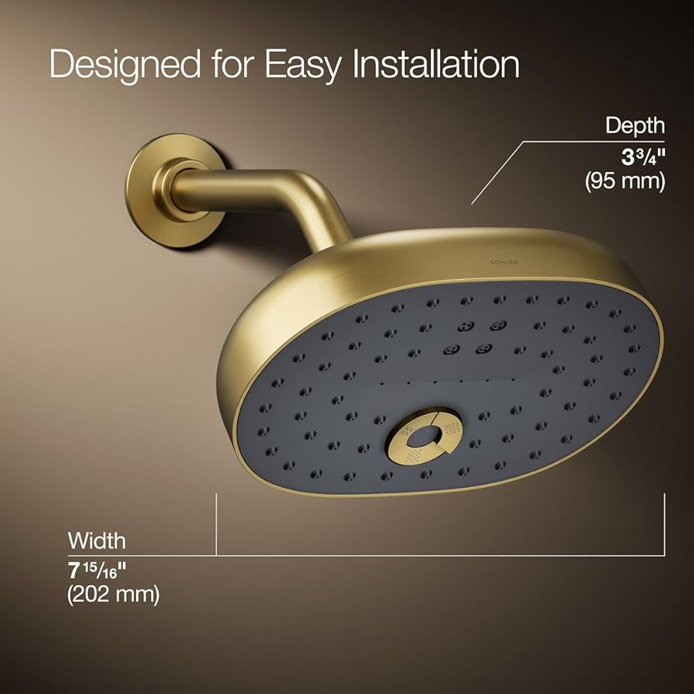 KOHLER 26290-2MB Statement Three-Function SHOWERHEAD, Maximum Spray Performance with Mode Selector Buttons, Vibrant Brushed Moderne Brass, 2.5 GPM -
