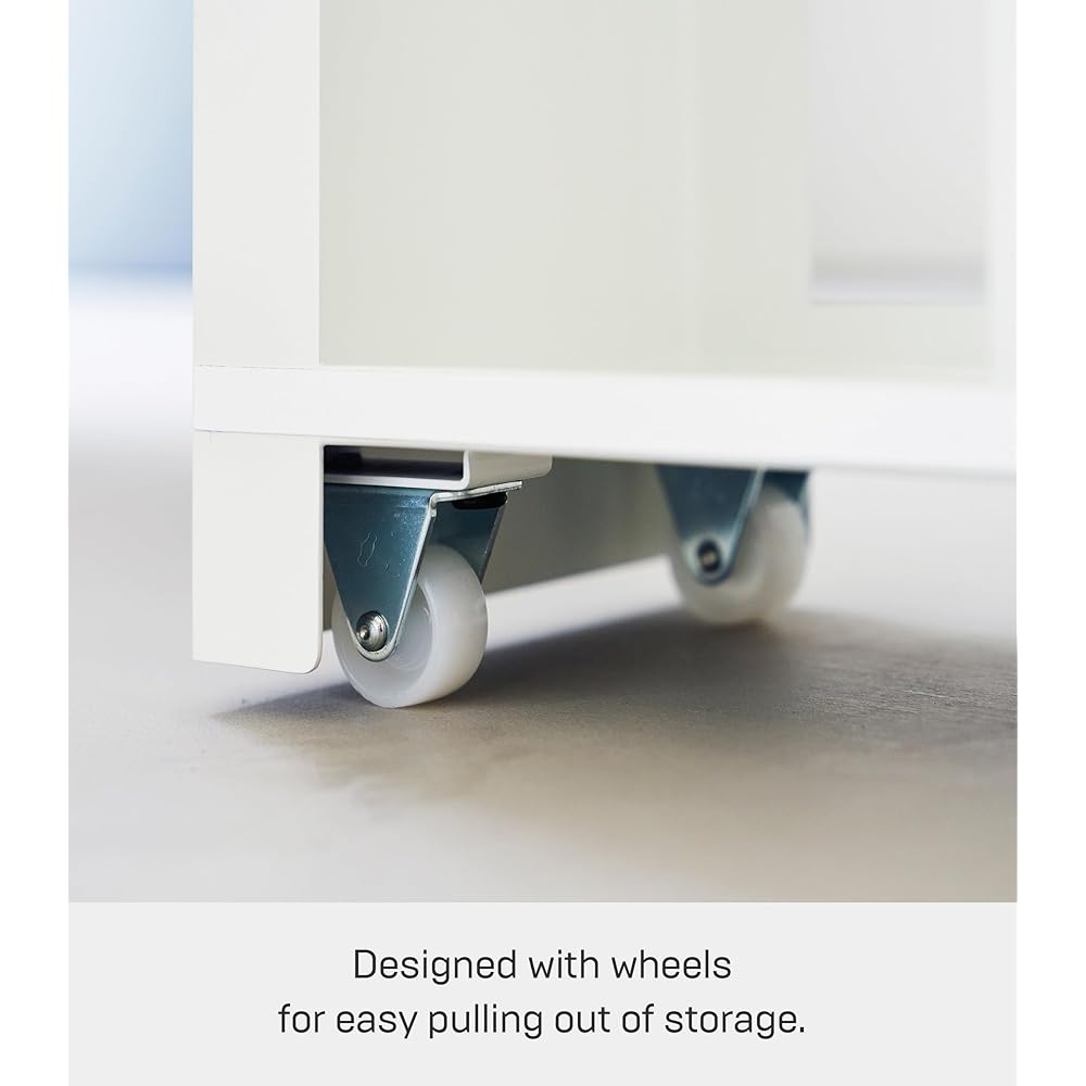 Yamazaki Home Tower Pull-Out Bathroom Storage Cabinet – Slim Bathroom Organizer with Wood Top - Steel + Wood - Holds Up to 12 Rolls of Toilet Paper and A Toilet Brush