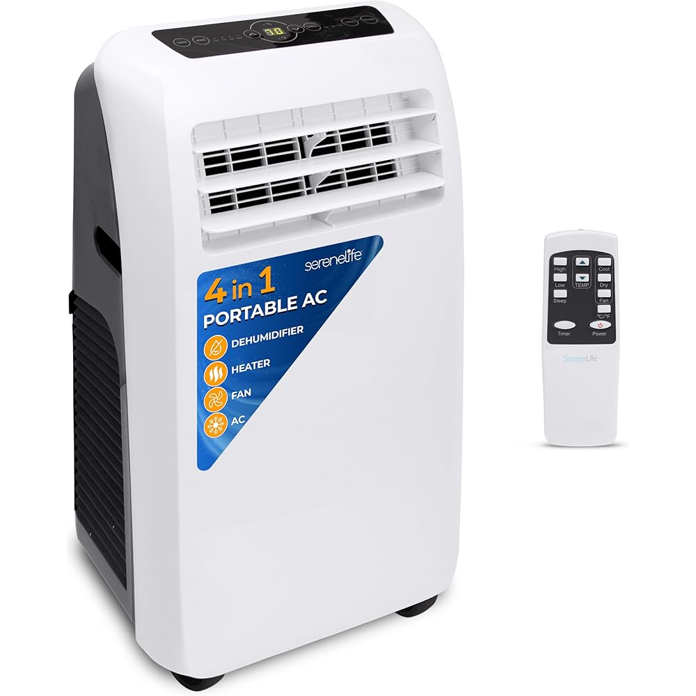SereneLife Small Air Conditioner Portable 12,000 BTU with Built-in Dehumidifier + Heat - Portable AC unit for rooms up to 550 sq ft - Remote Control, Window Mount Exhaust Kit