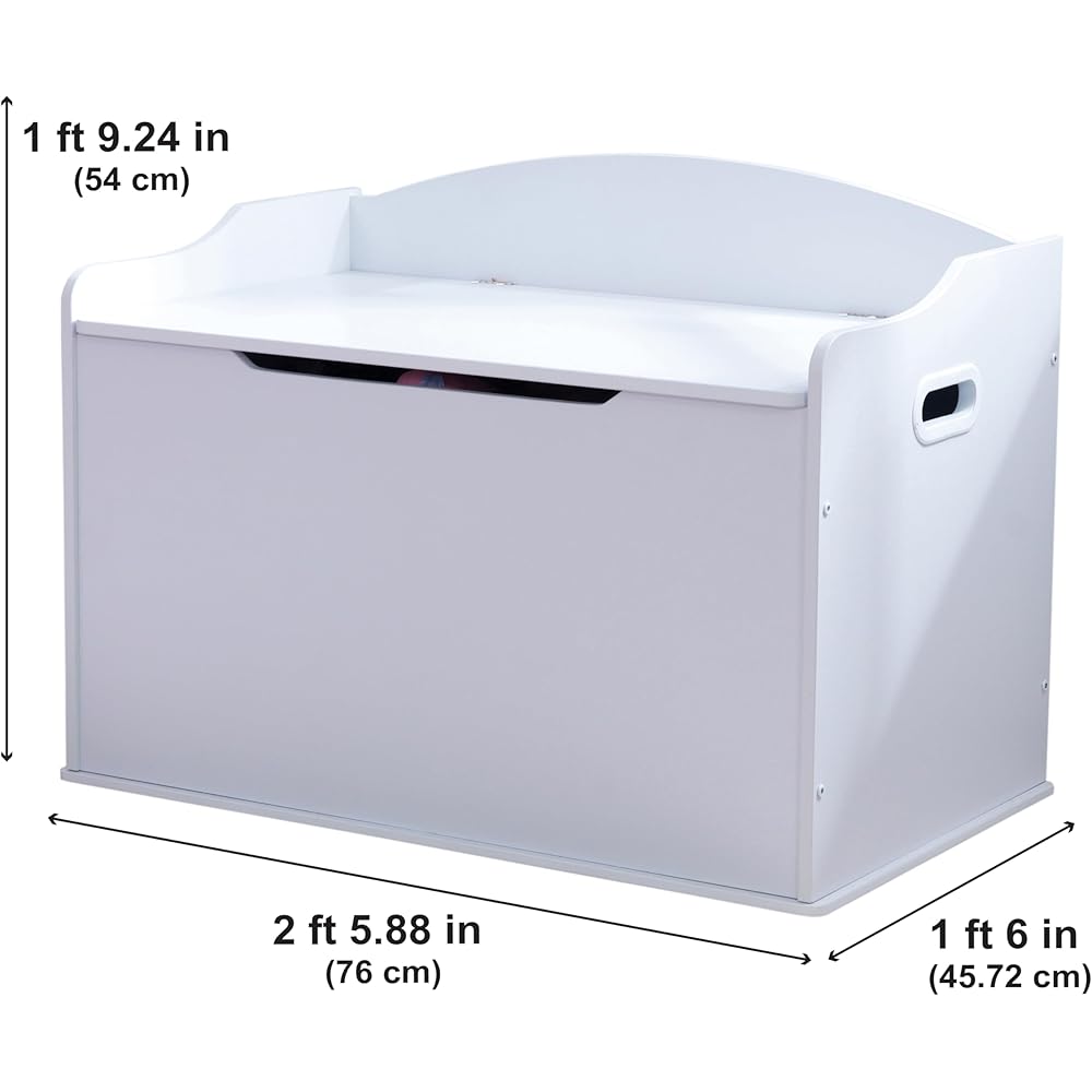 KidKraft Austin Wooden Toy Box/Bench with Safety Hinged Lid, White, Gift for Ages 3+, Amazon Exclusive