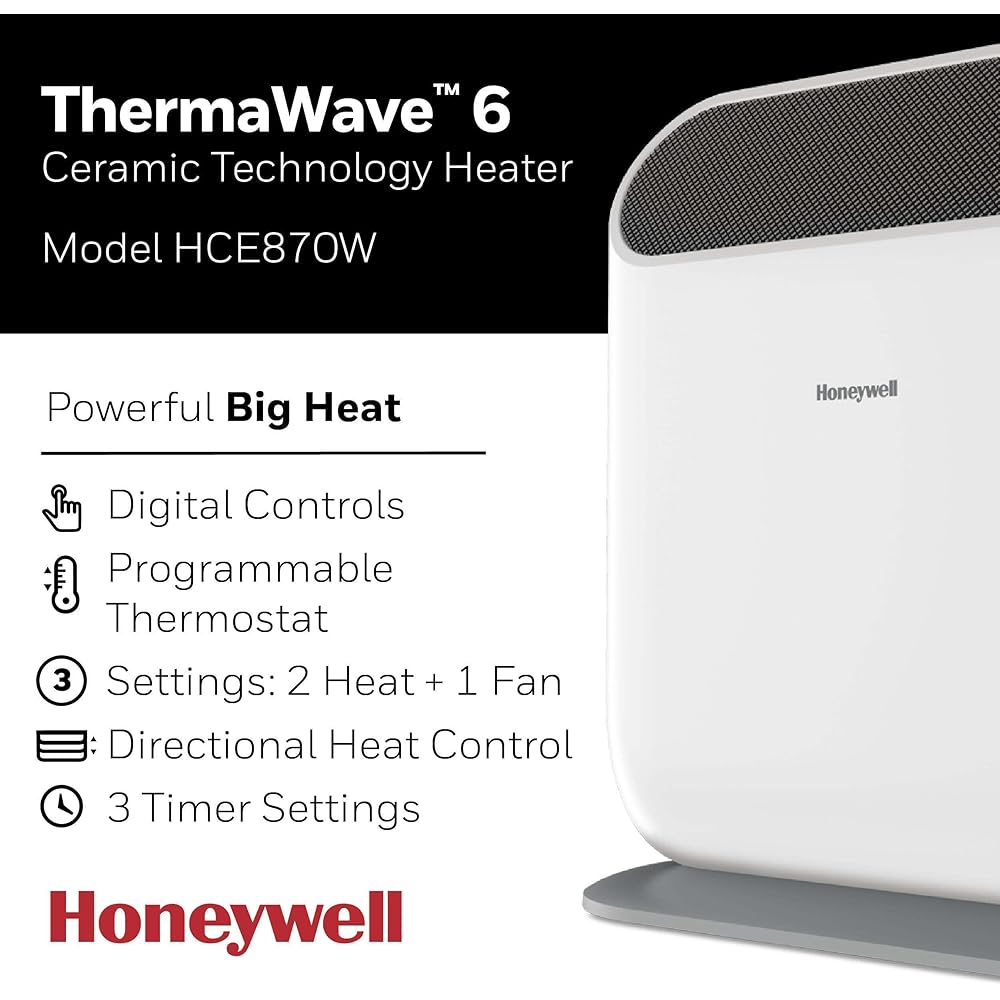 Honeywell ThermaWave 6 Ceramic Technology Space Heater, White – Ceramic Heater with Programmable Thermostat : Home & Kitchen