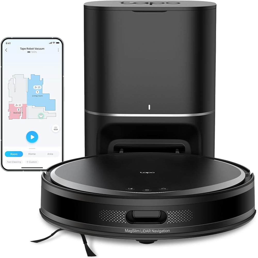 - Tapo Ultra-Slim LiDAR Smart Navigation Robot Vacuum and Mop with Self-Emptying Dock, 5300Pa Max, 97%+ Dust Pickup Rate, Self-Charging, Compatible with Alexa & Google Home, RV20 Max Plus