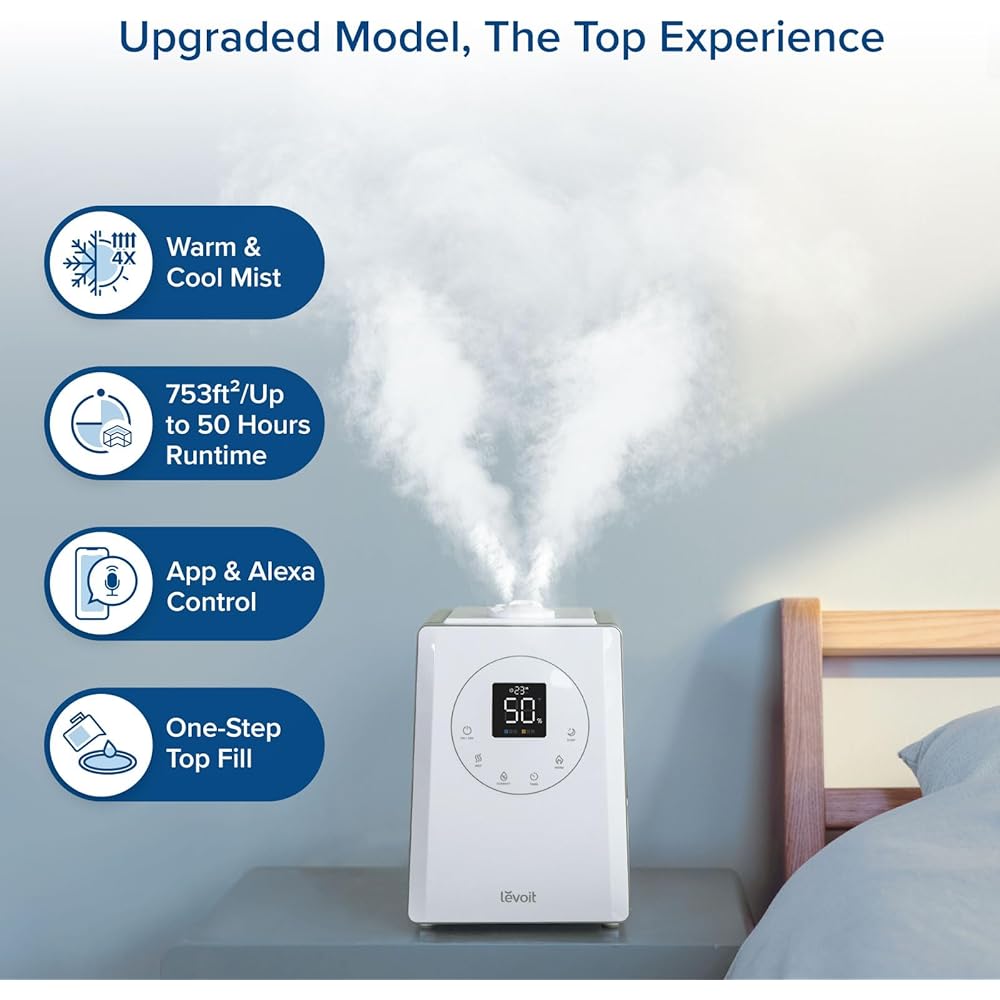 LEVOIT LV600S Smart Warm and Cool Mist Humidifiers for Home Bedroom Large Room, (6L) 753ft² Coverage, Quickly & Evenly Humidify Whole House, Easy Top Fill, App & Voice Control - Quiet Sleep Mode