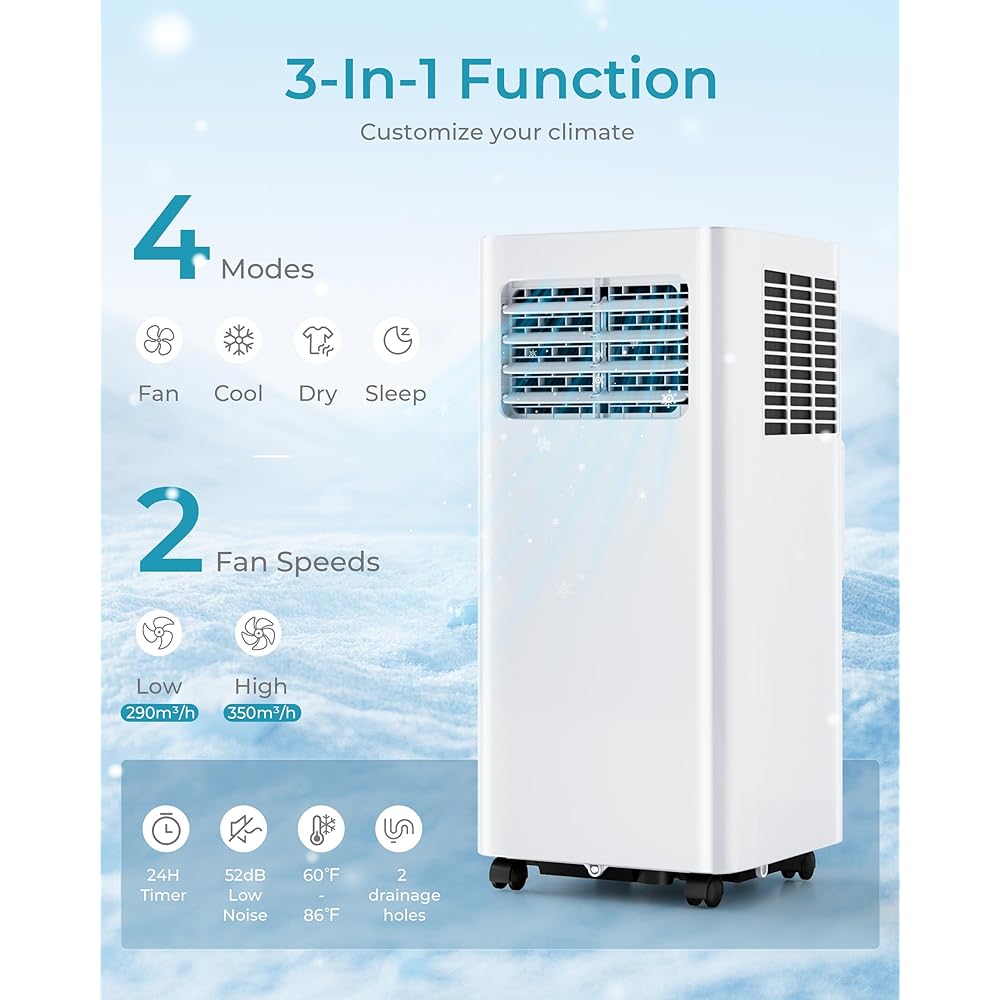 EUHOMY 10000 Btu Portable Air Conditioners, 4 in 1 Portable AC with Cool, Dry, Fan, Sleep Modes, Room Air Conditioners with 52dB & 24H Timer, with Remote, for Bedroom, Rooms, Apartment up to 450 Sq.Ft : Home & Kitchen