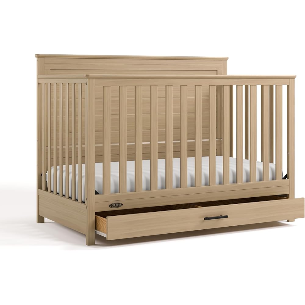 Graco Tristan 5-in-1 Convertible Crib with Drawer (Driftwood) – GREENGUARD Gold Certified, Fits Standard Crib Mattress, Premium Handle, Converts to Toddler Bed, Daybed, and Full-Size Bed : Baby