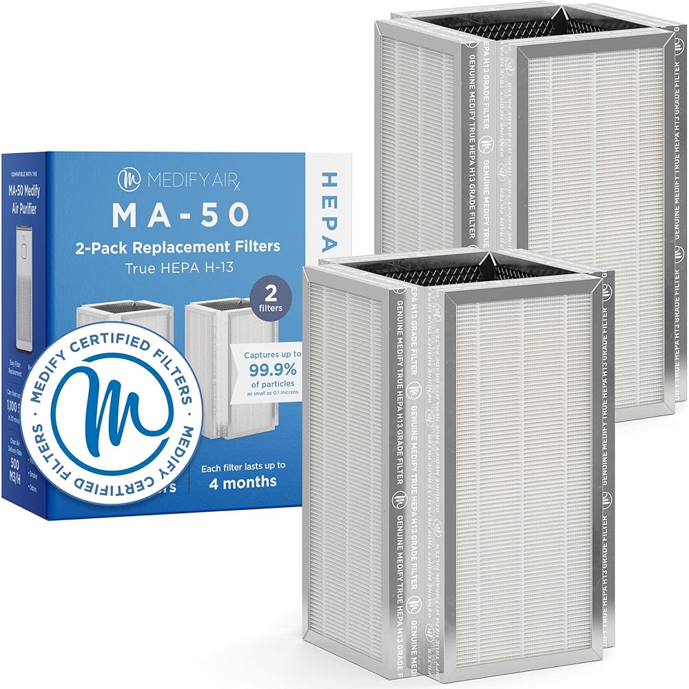 Medify Air MA-50 Genuine Replacement Filter | for Smoke, Smokers, Dust, Odors, Pet Dander | 3 in 1 with Pre-Filter, H13 HEPA, and Activated Carbon | Removal to 0.1 Microns | 2-Pack : Home & Kitchen